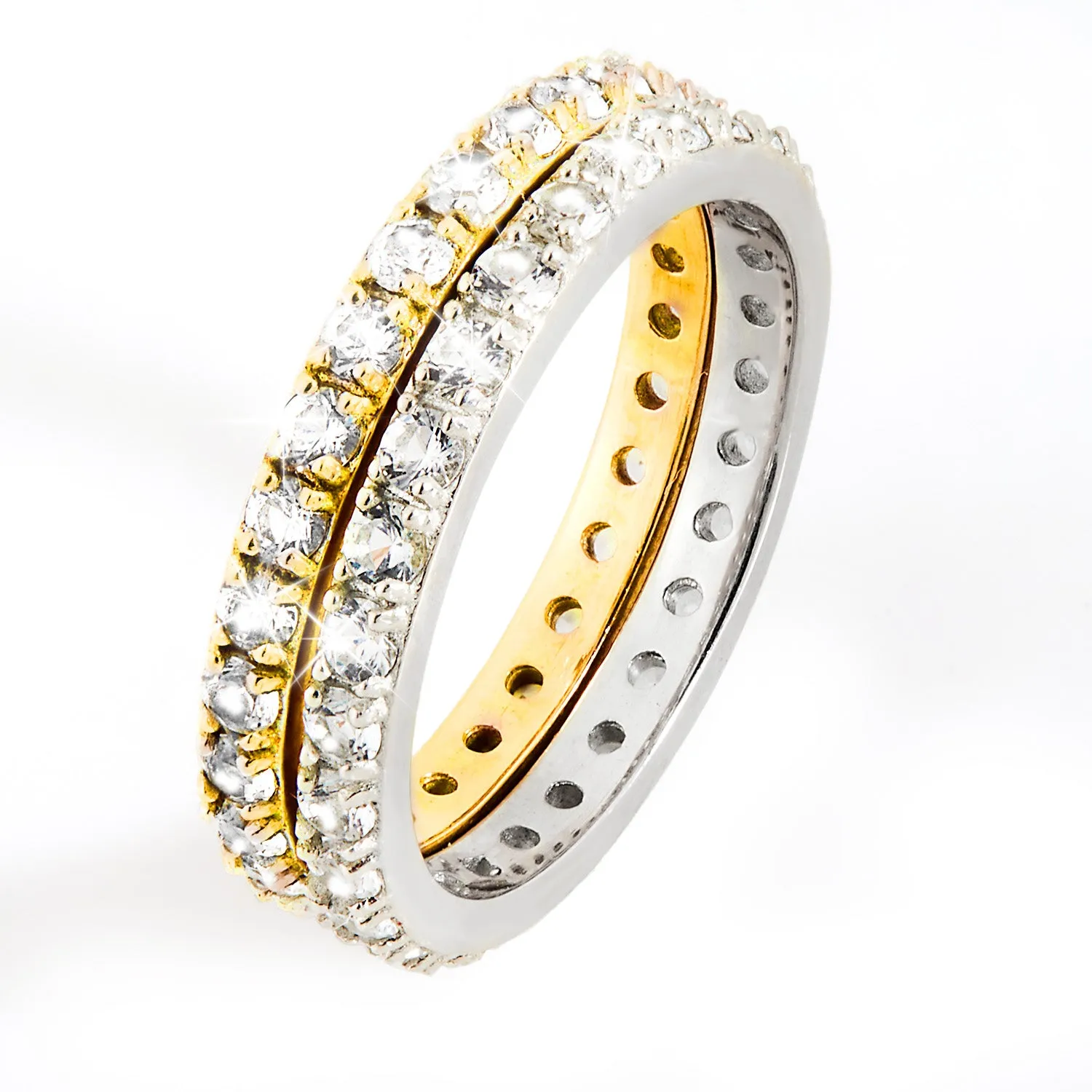 Platinum and Gold over Sterling White Topaz Eternity Band - 2pc Set sold by Limoges Jewelry product image thumbnail 5