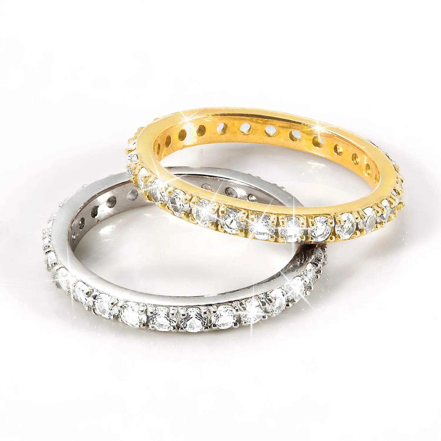 Platinum and Gold over Sterling White Topaz Eternity Band - 2pc Set sold by Limoges Jewelry product image thumbnail 3