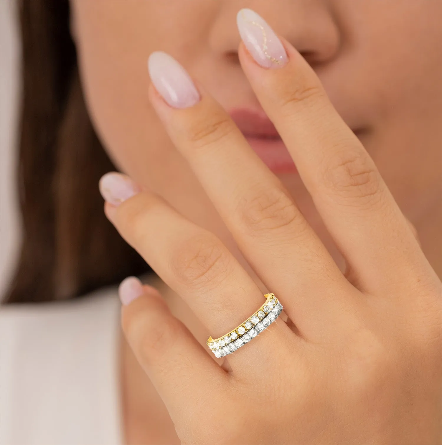 Platinum and Gold over Sterling White Topaz Eternity Band - 2pc Set sold by Limoges Jewelry product image thumbnail 2