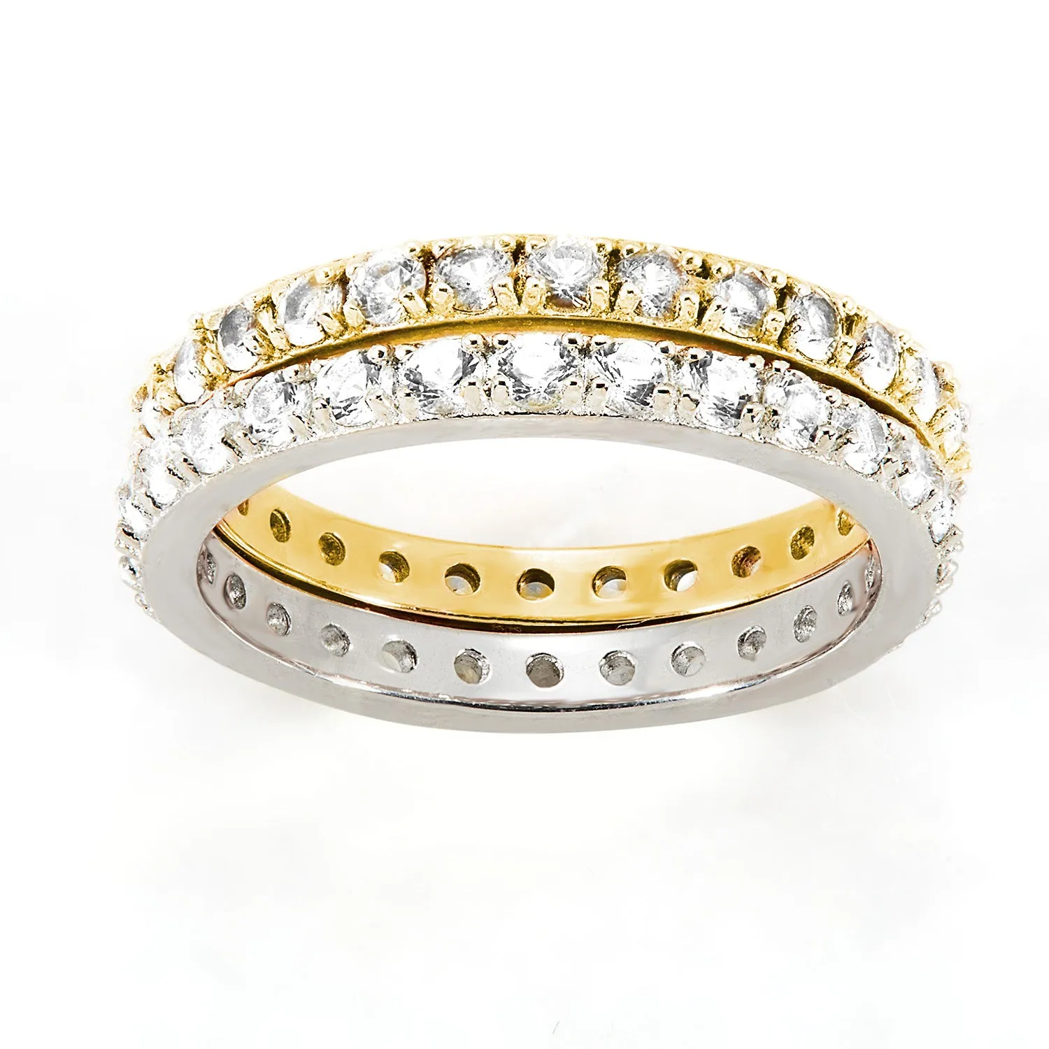Platinum and Gold over Sterling White Topaz Eternity Band - 2pc Set sold by Limoges Jewelry product image thumbnail 4