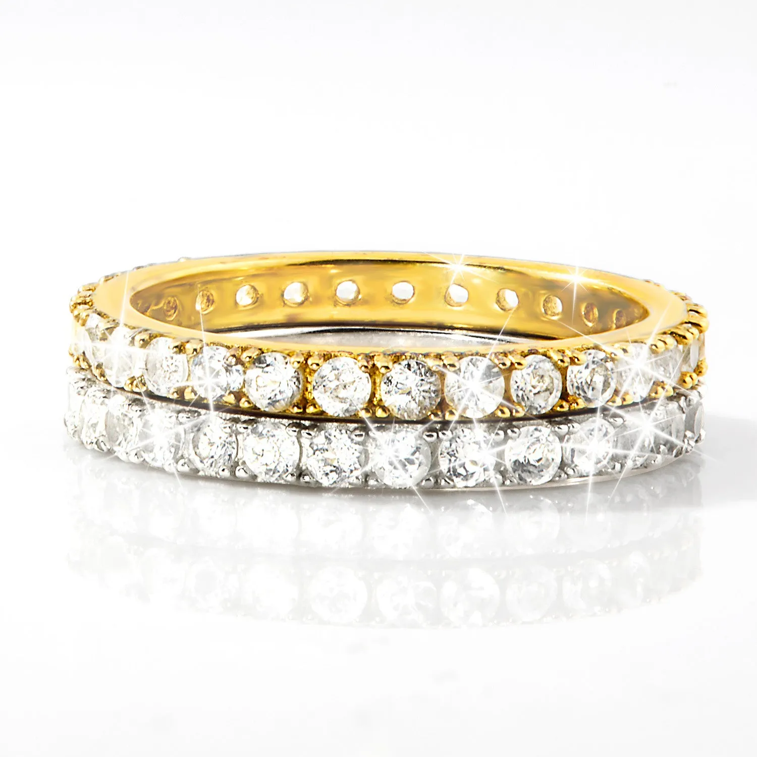 Platinum and Gold over Sterling White Topaz Eternity Band - 2pc Set sold by Limoges Jewelry