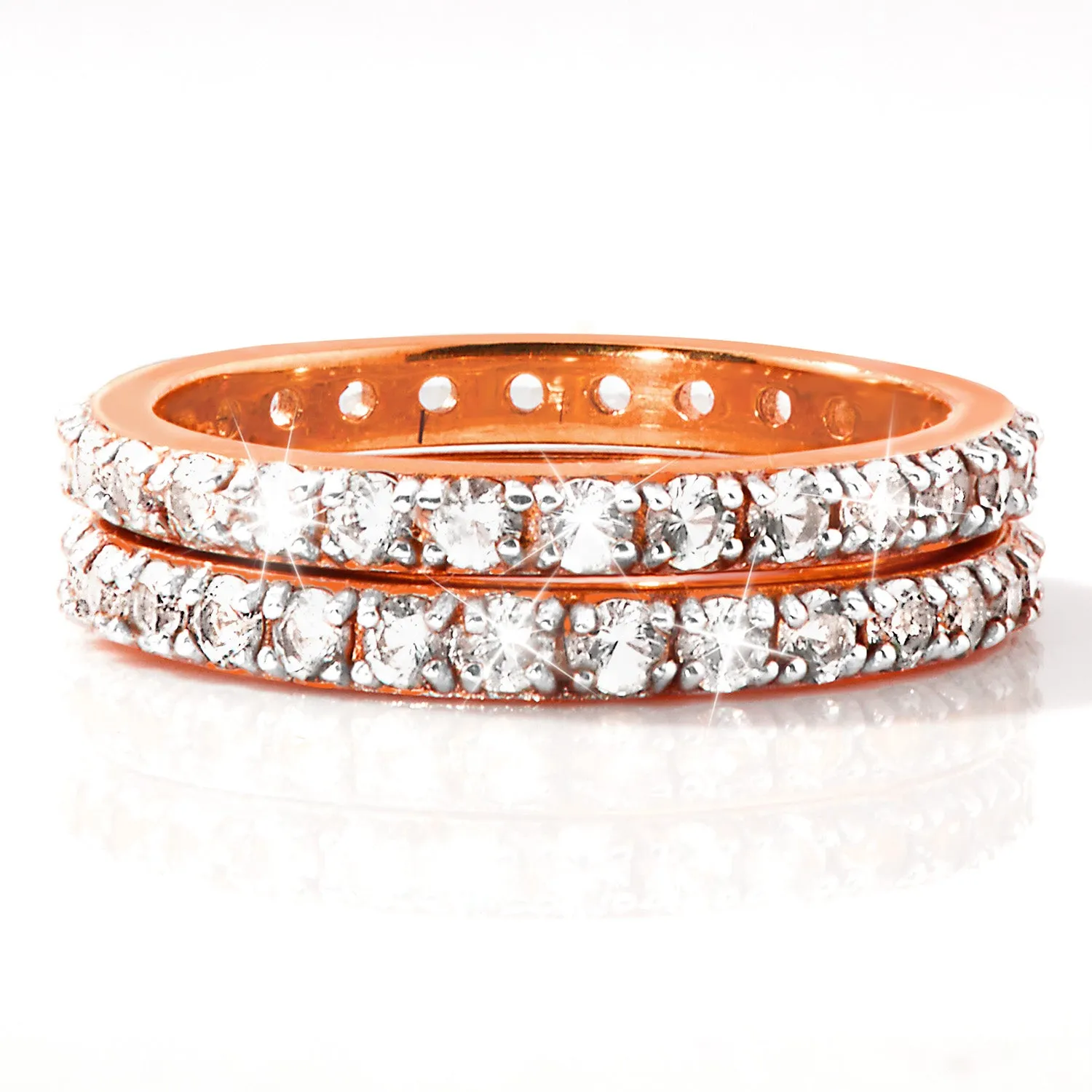 Rose Gold over Sterling White Topaz Eternity Band - 2pc Set sold by Limoges Jewelry