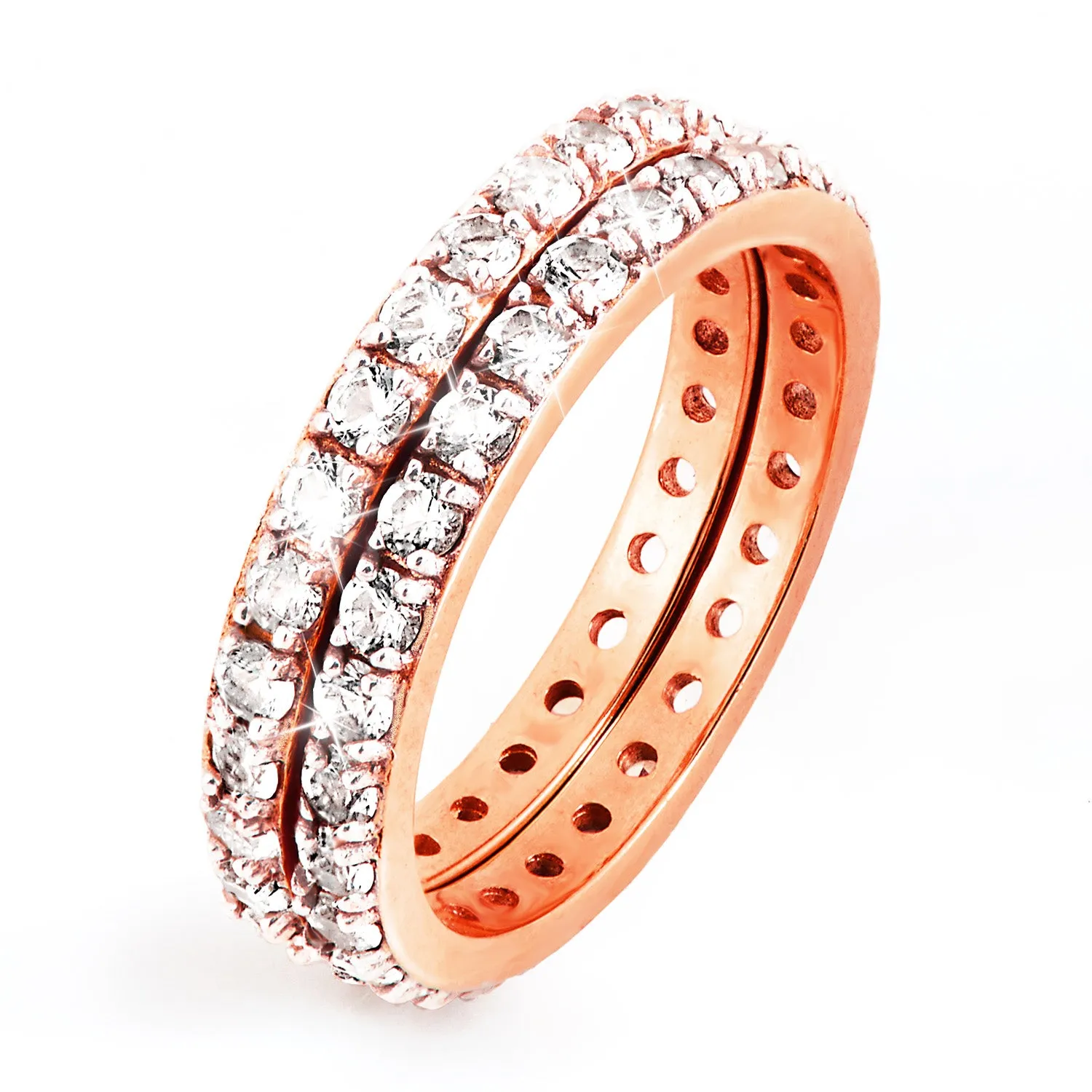 Rose Gold over Sterling White Topaz Eternity Band - 2pc Set sold by Limoges Jewelry product image thumbnail 4