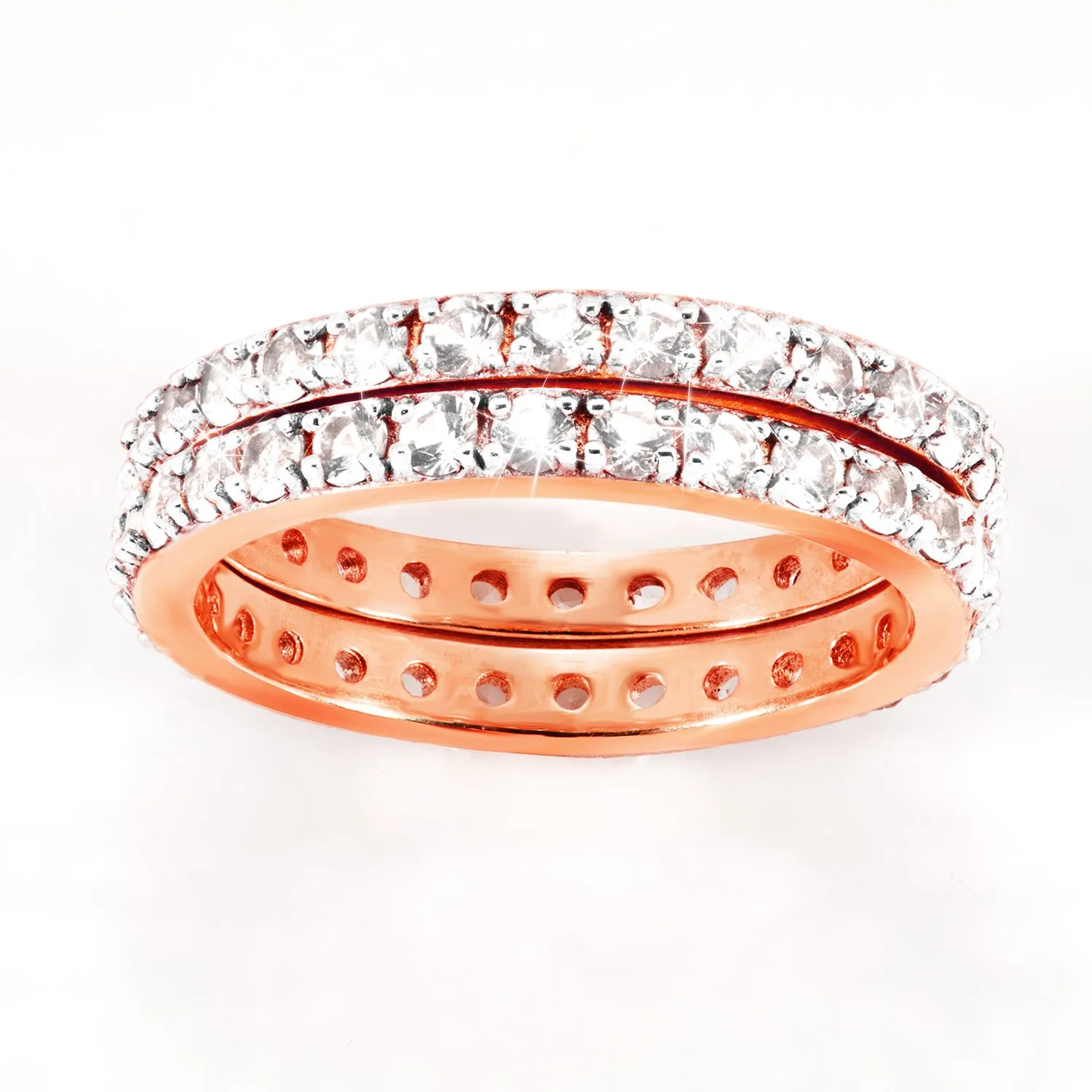 Rose Gold over Sterling White Topaz Eternity Band - 2pc Set sold by Limoges Jewelry product image thumbnail 5