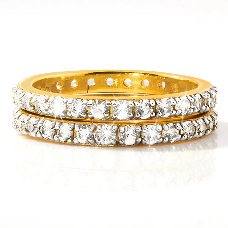 Gold over Sterling White Topaz Eternity Band - 2pc Set sold by Limoges Jewelry