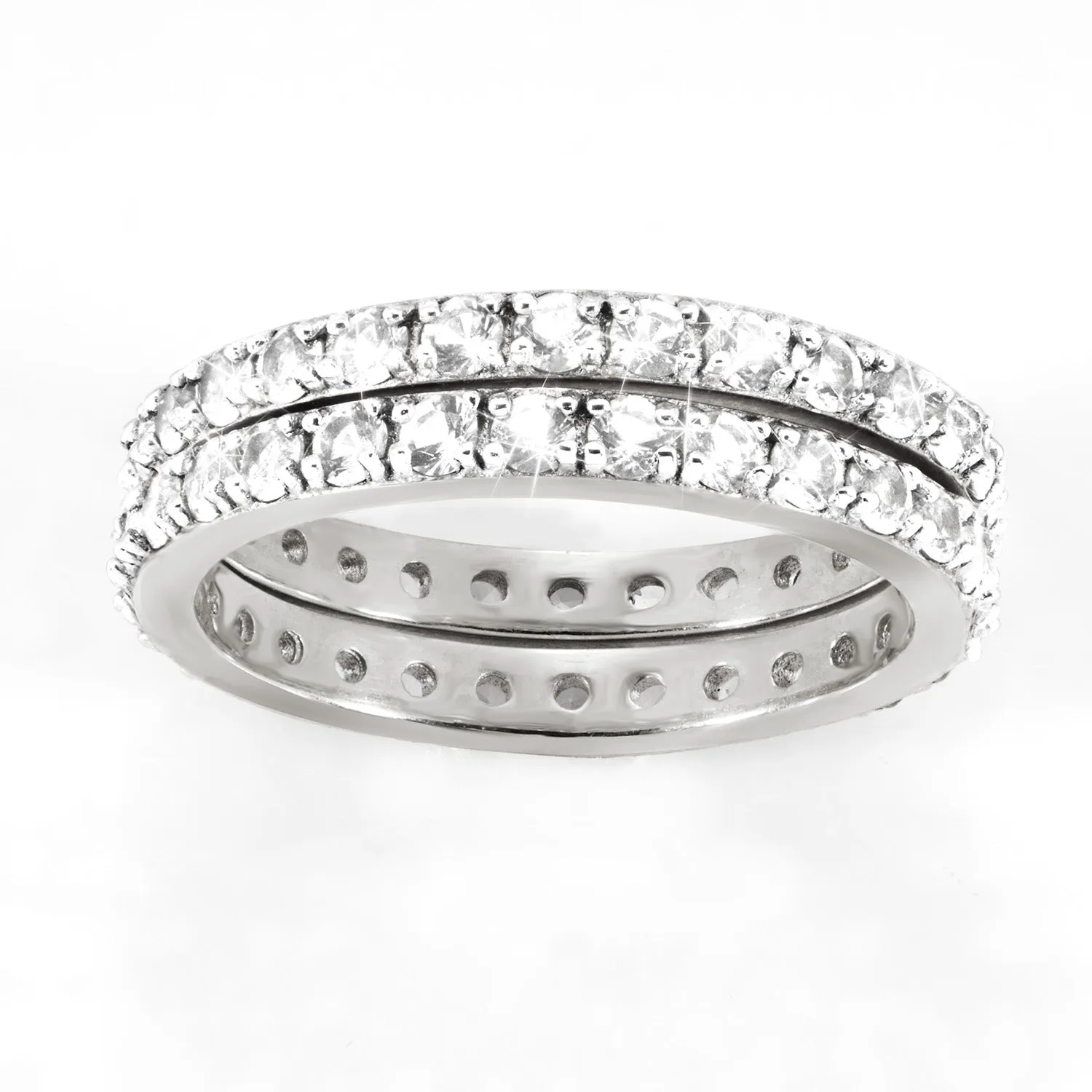 Platinum over Sterling White Topaz Eternity Band - 2pc Set sold by Limoges Jewelry product image thumbnail 5