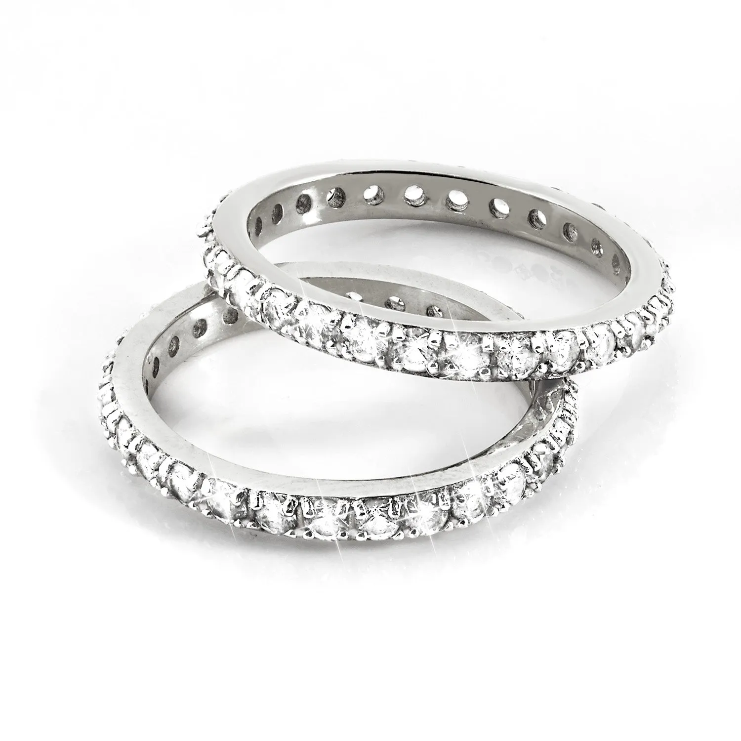 Platinum over Sterling White Topaz Eternity Band - 2pc Set sold by Limoges Jewelry product image thumbnail 3