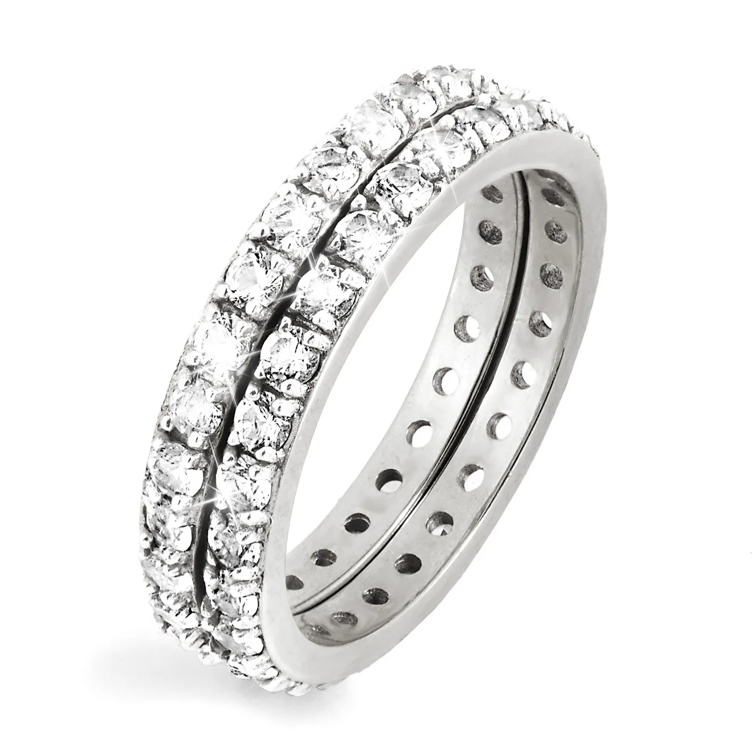 Platinum over Sterling White Topaz Eternity Band - 2pc Set sold by Limoges Jewelry product image thumbnail 4