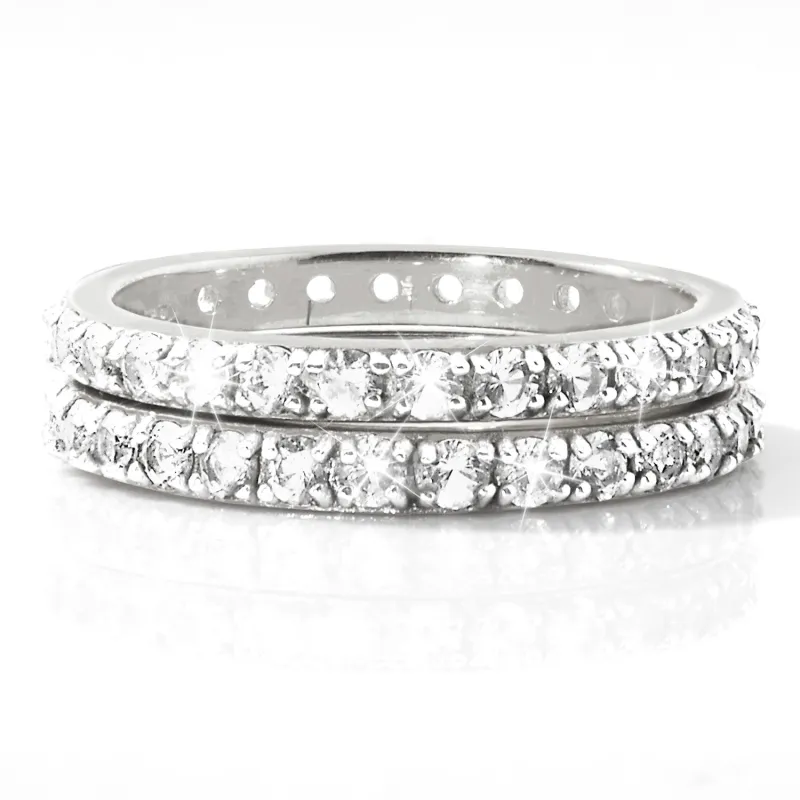 Platinum over Sterling White Topaz Eternity Band - 2pc Set sold by Limoges Jewelry