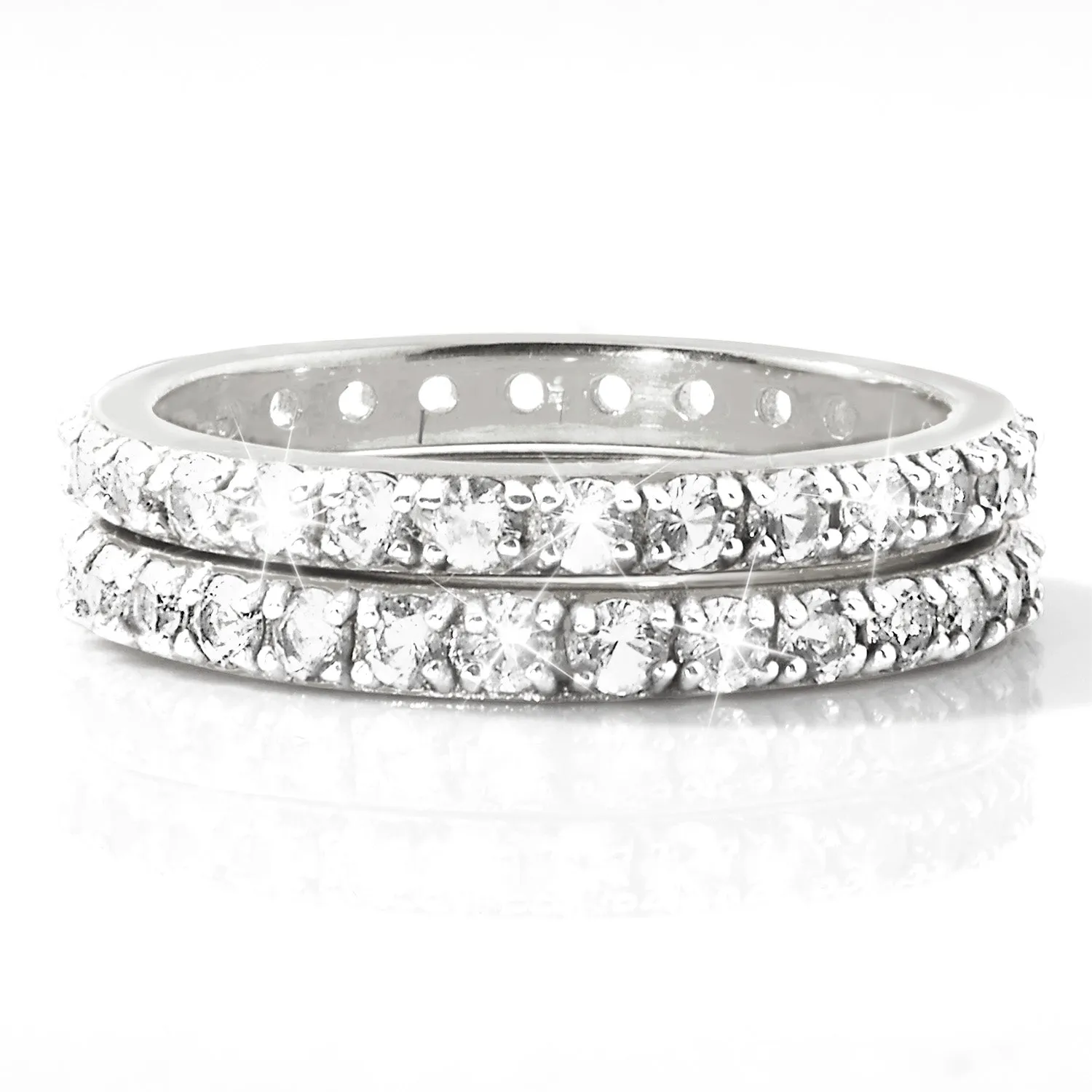 Platinum over Sterling White Topaz Eternity Band - 2pc Set sold by Limoges Jewelry