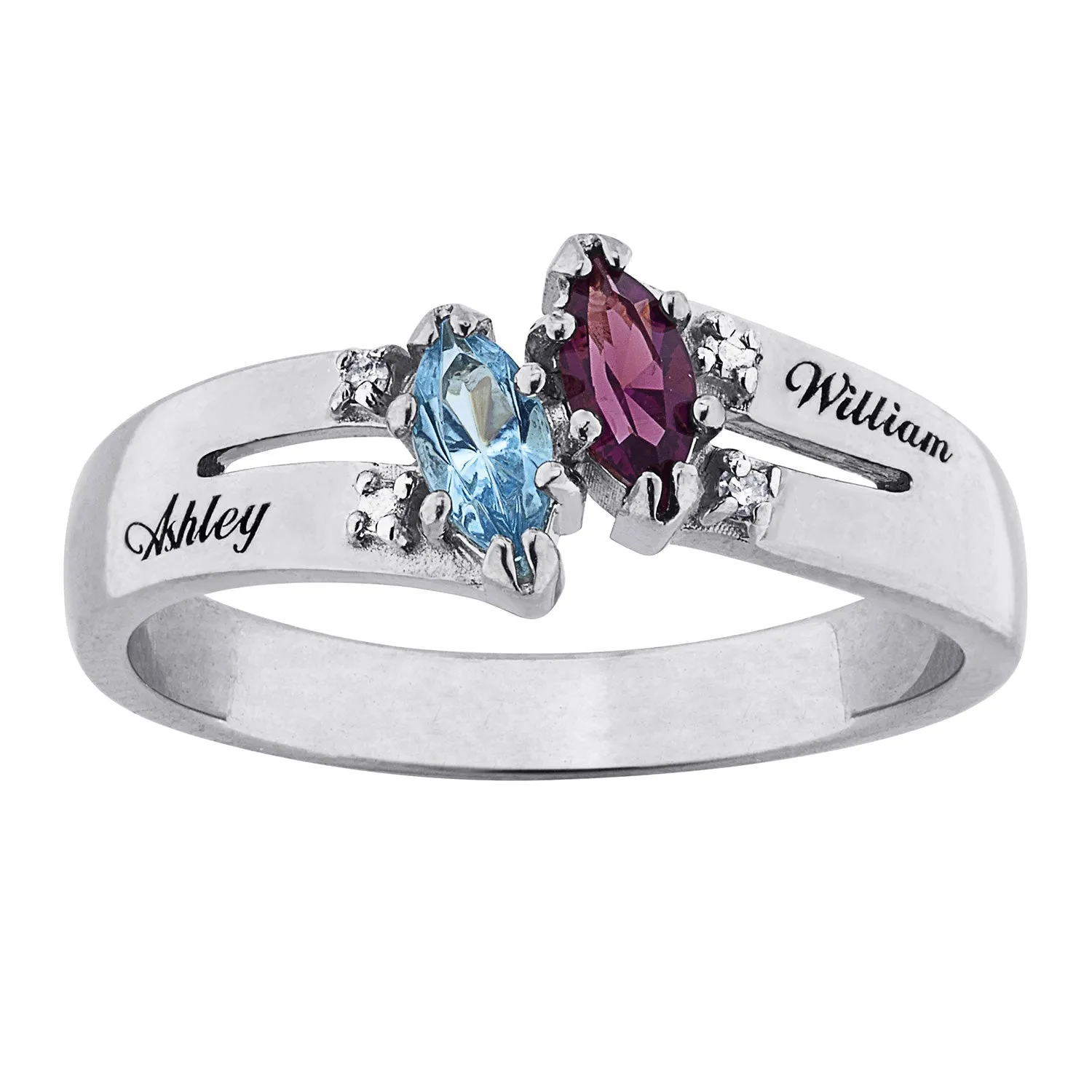 10K White Gold Couples Marquise Birthstone Name Ring with Diamond Accent sold by Limoges Jewelry