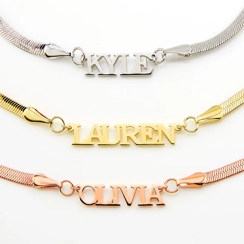 Herringbone Chain Petite Uppercase Name Necklace sold by Limoges Jewelry