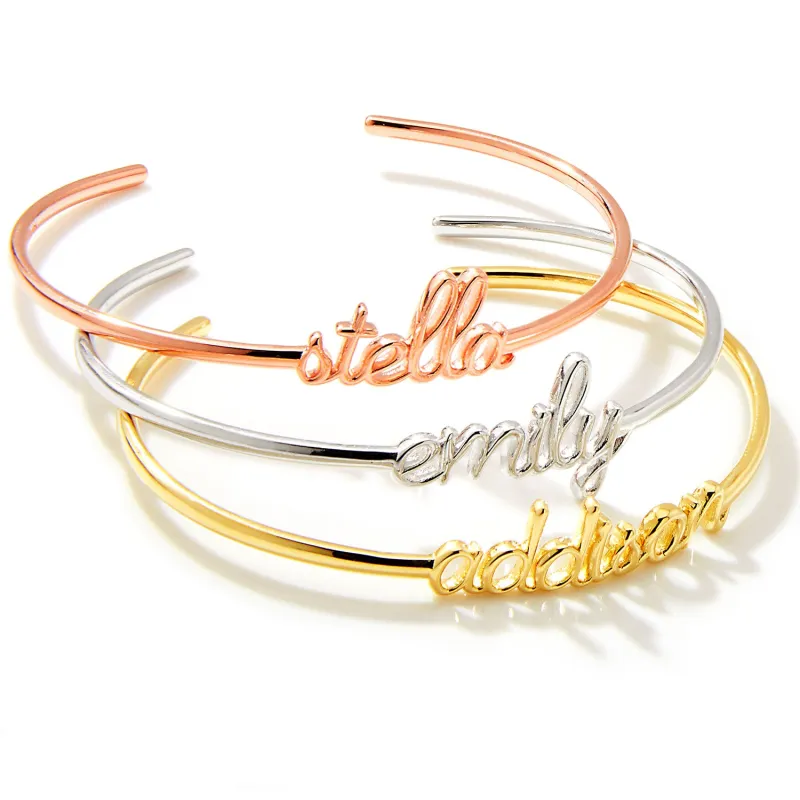 Personalized Lowercase Script Name Cuff Bracelet sold by Limoges Jewelry