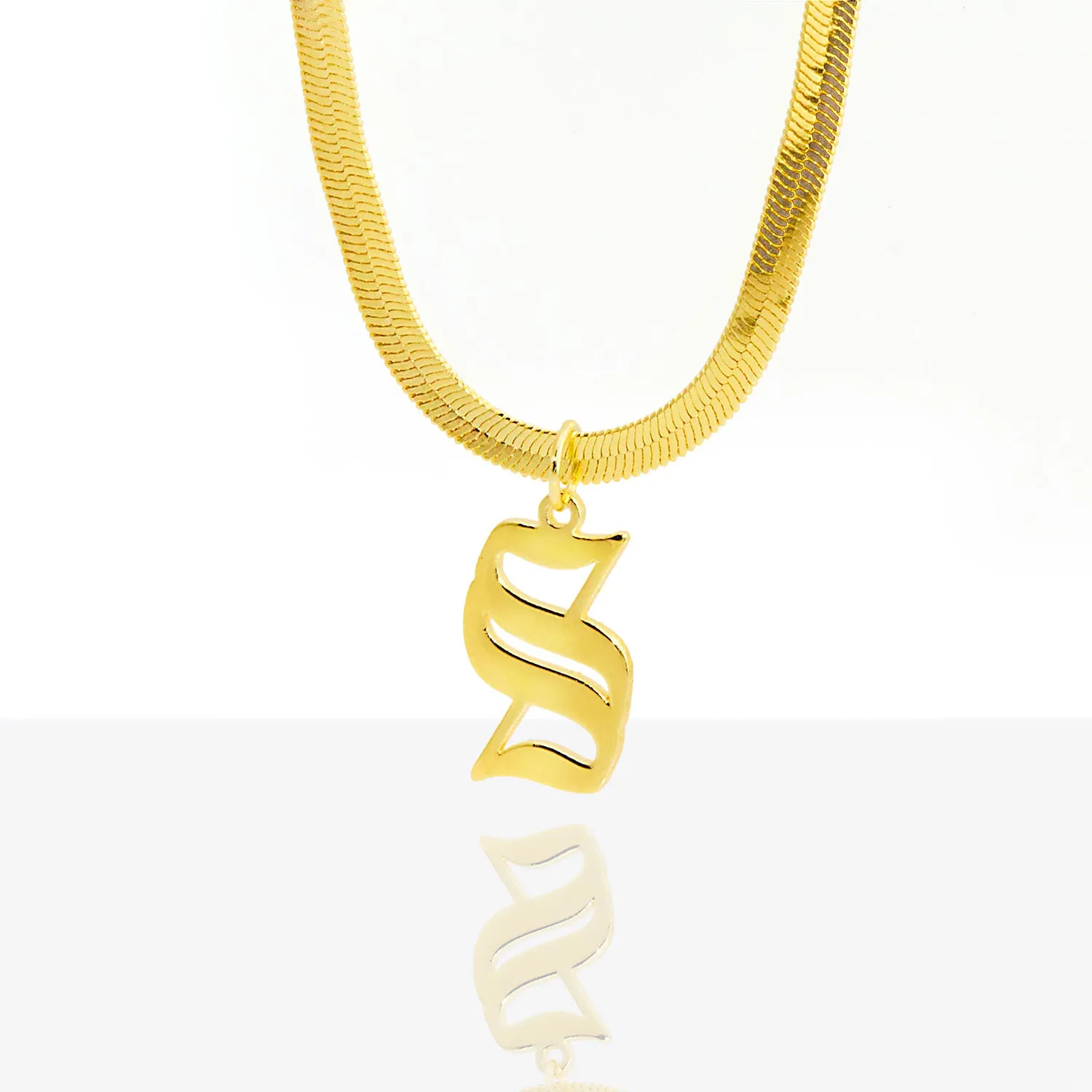 Herringbone Chain Old English Initial Charm Necklace sold by Limoges Jewelry product image thumbnail 2