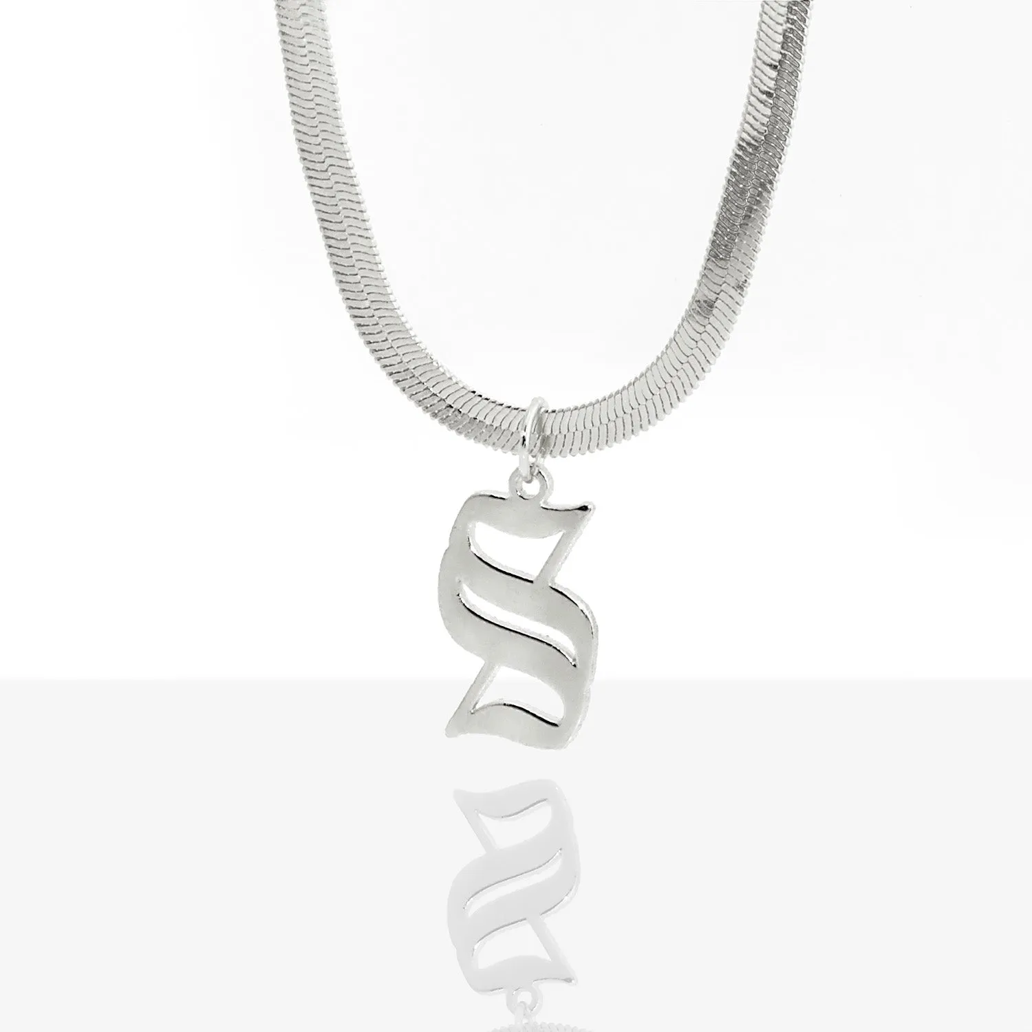 Herringbone Chain Old English Initial Charm Necklace sold by Limoges Jewelry product image thumbnail 4