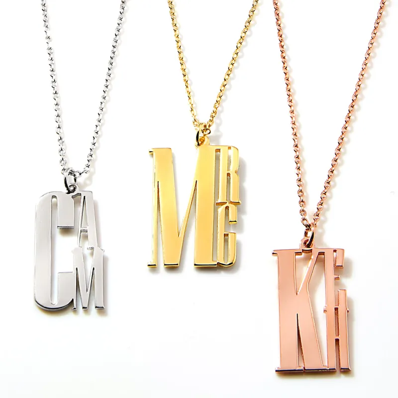 Sterling Silver Modern Monogram Pendant Necklace sold by Limoges Jewelry