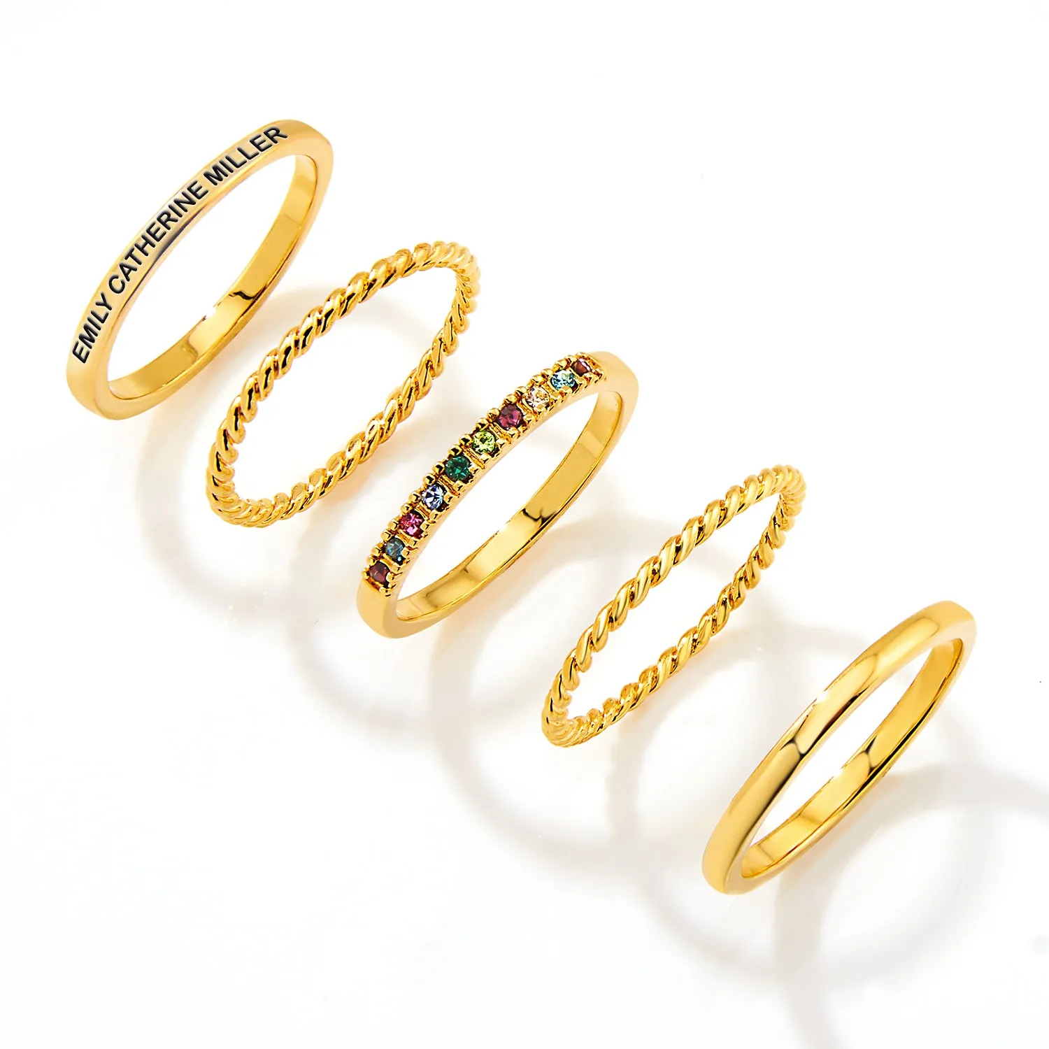 Gold Plated Personalized Family Birthstone Roped Stackable 5 Ring Set sold by Limoges Jewelry product image thumbnail 3