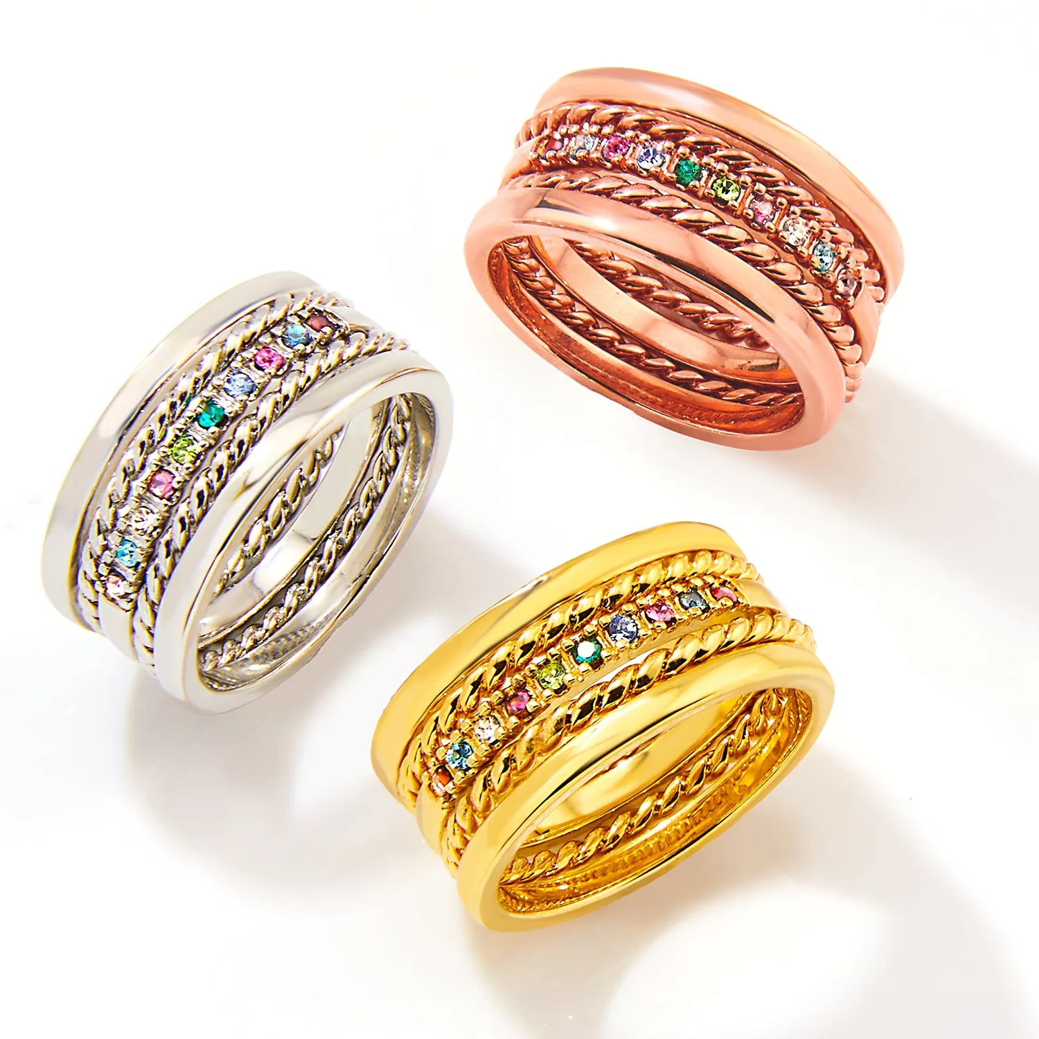 Silver Plated Personalized Family Birthstone Roped Stackable 5 Ring Set sold by Limoges Jewelry product image thumbnail 4