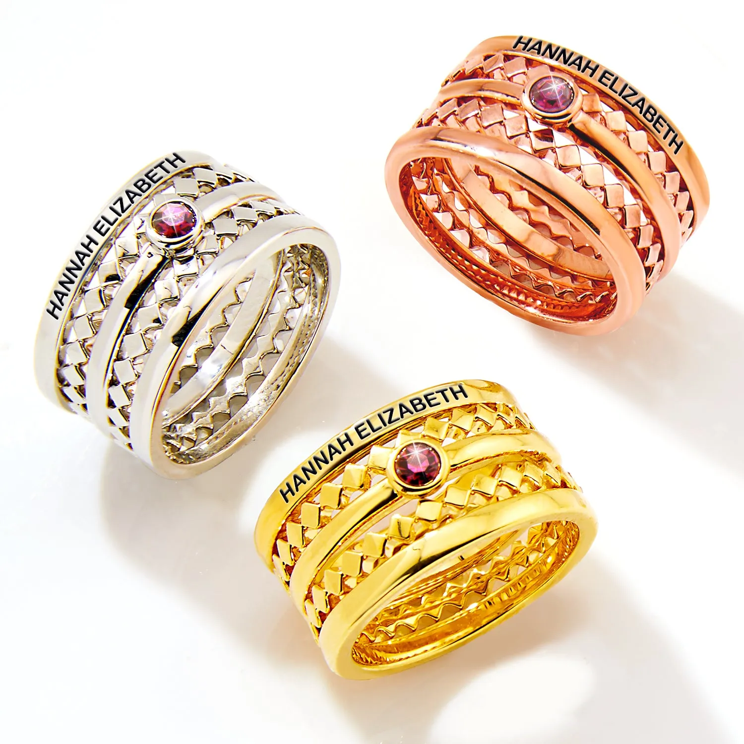 Gold Plated Engraved Birthstone Geometric Stackable 5 Ring Set sold by Limoges Jewelry product image thumbnail 4