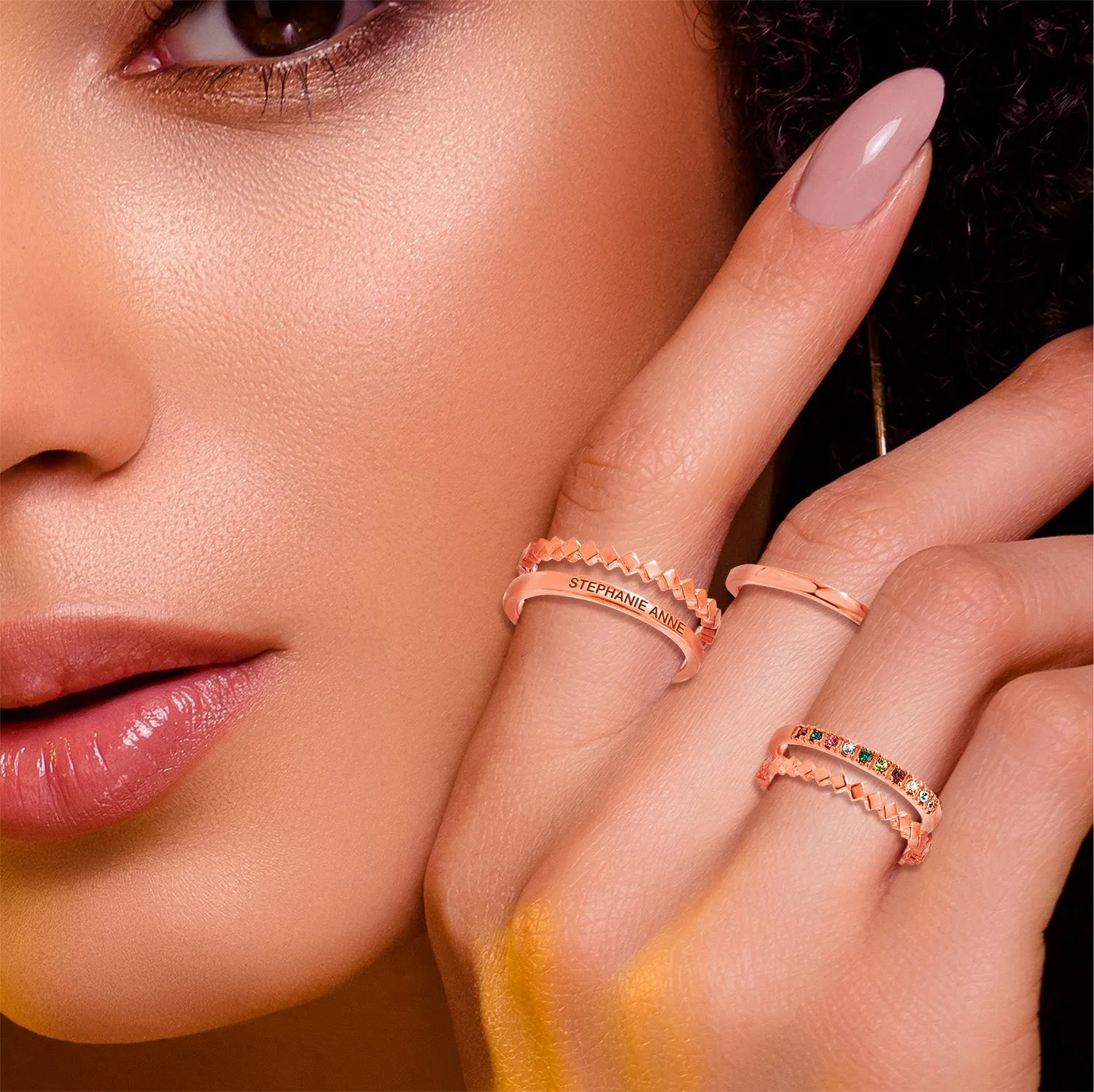 Rose Gold Plated Personalized Family Birthstone Stackable 5 Ring Set sold by Limoges Jewelry product image thumbnail 2