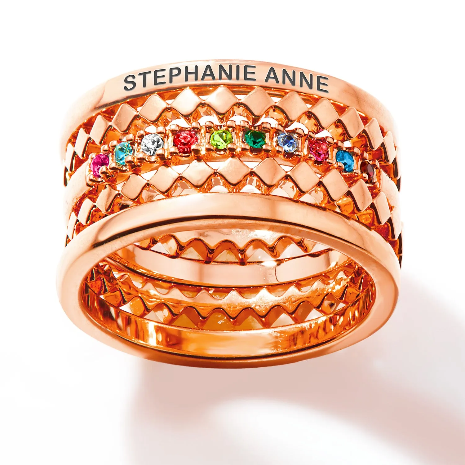 Rose Gold Plated Personalized Family Birthstone Stackable 5 Ring Set sold by Limoges Jewelry