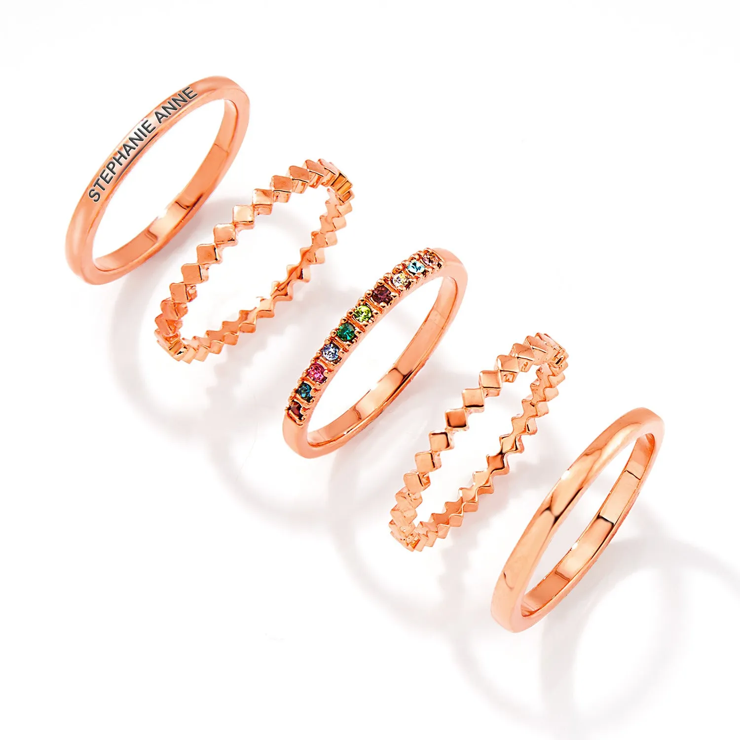 Rose Gold Plated Personalized Family Birthstone Stackable 5 Ring Set sold by Limoges Jewelry product image thumbnail 3