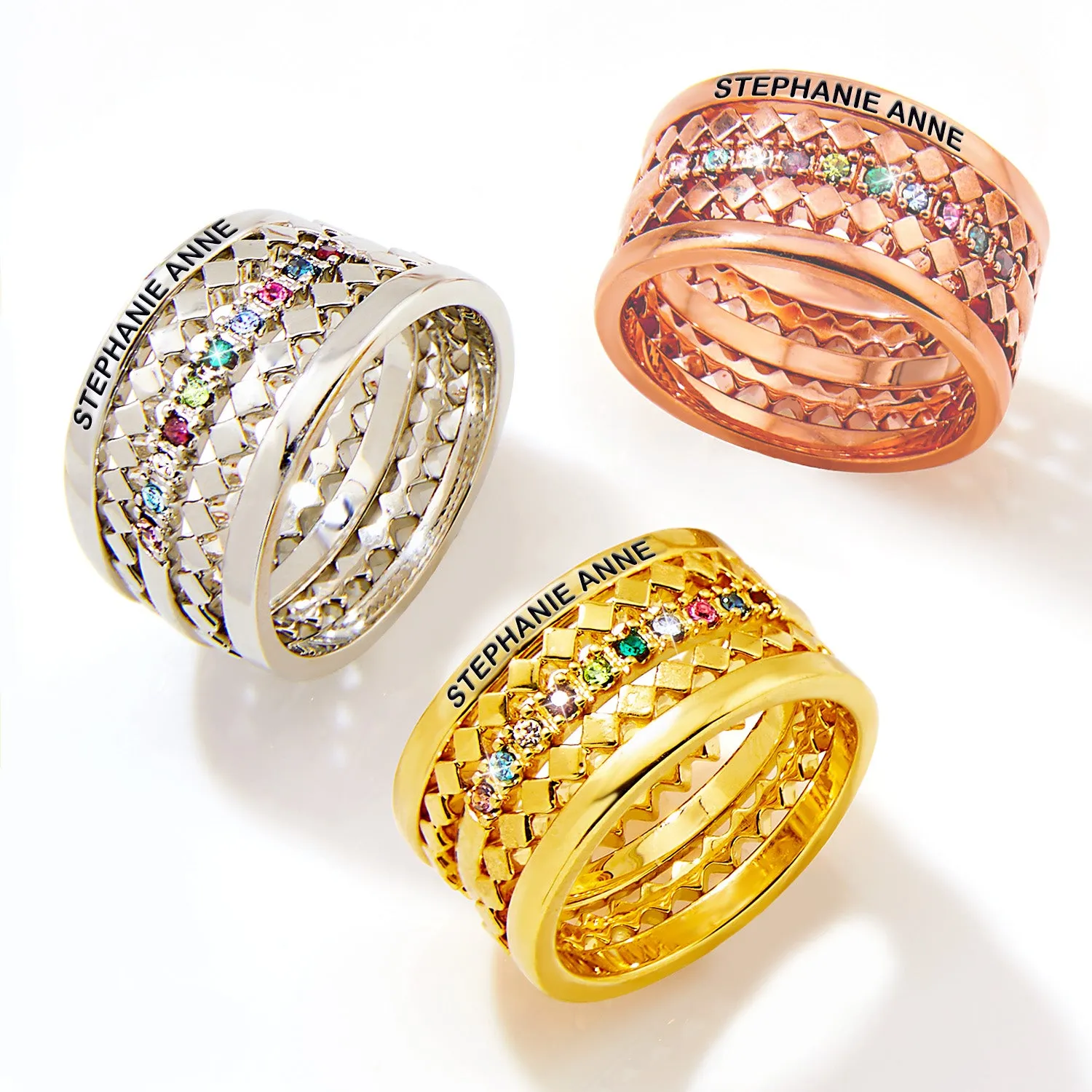 Rose Gold Plated Personalized Family Birthstone Stackable 5 Ring Set sold by Limoges Jewelry product image thumbnail 4