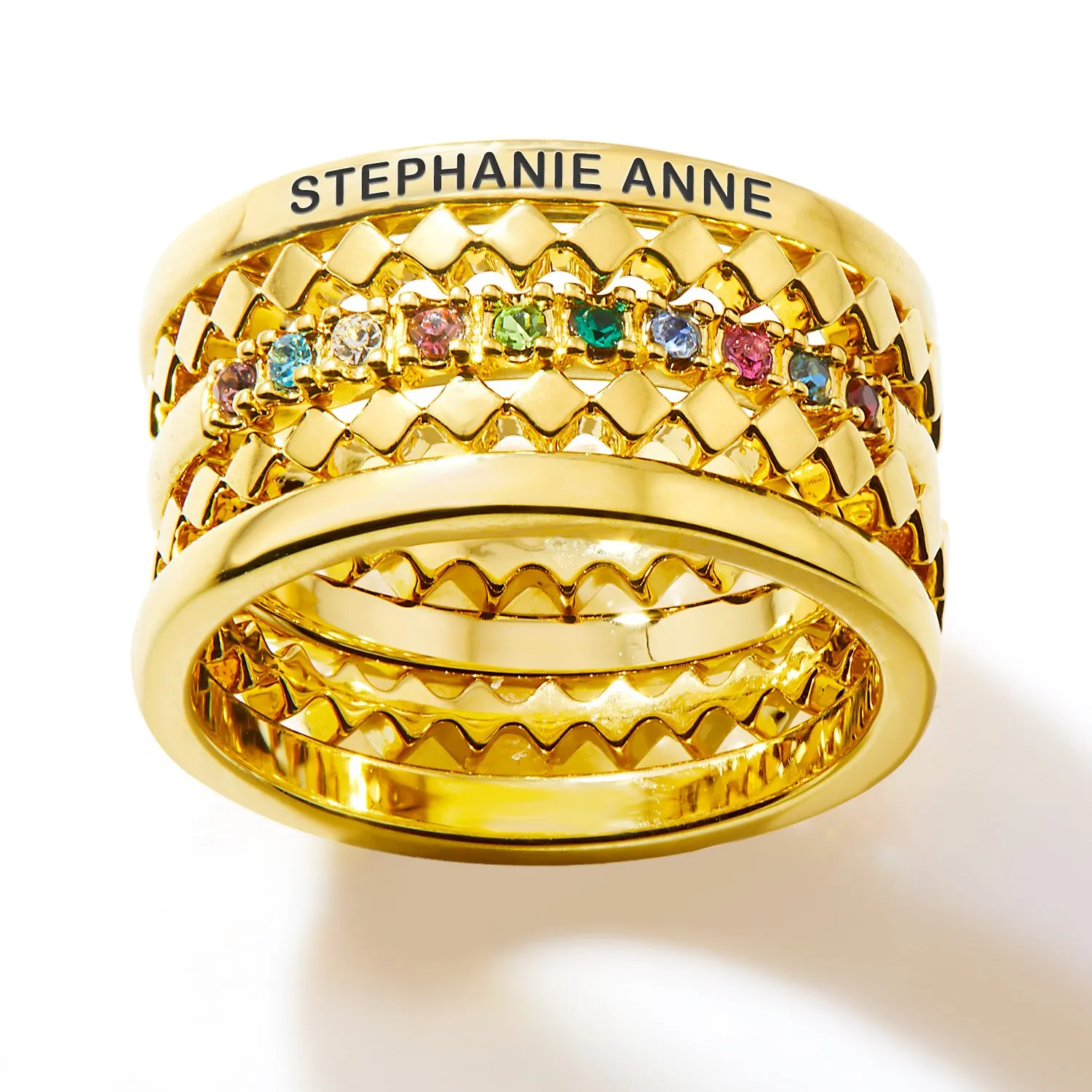Gold Plated Personalized Family Birthstone Stackable 5 Ring Set sold by Limoges Jewelry