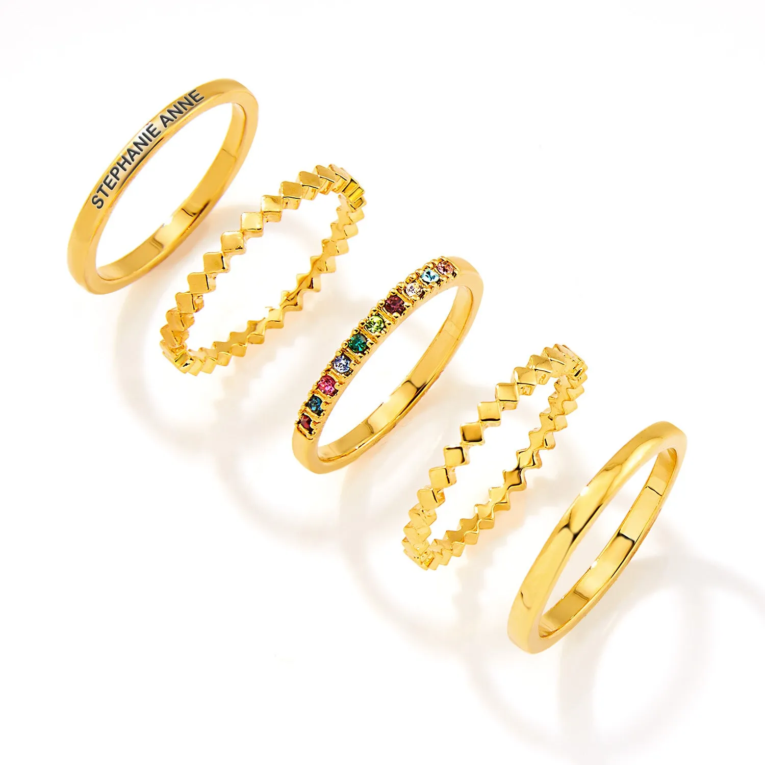 Gold Plated Personalized Family Birthstone Stackable 5 Ring Set sold by Limoges Jewelry product image thumbnail 3