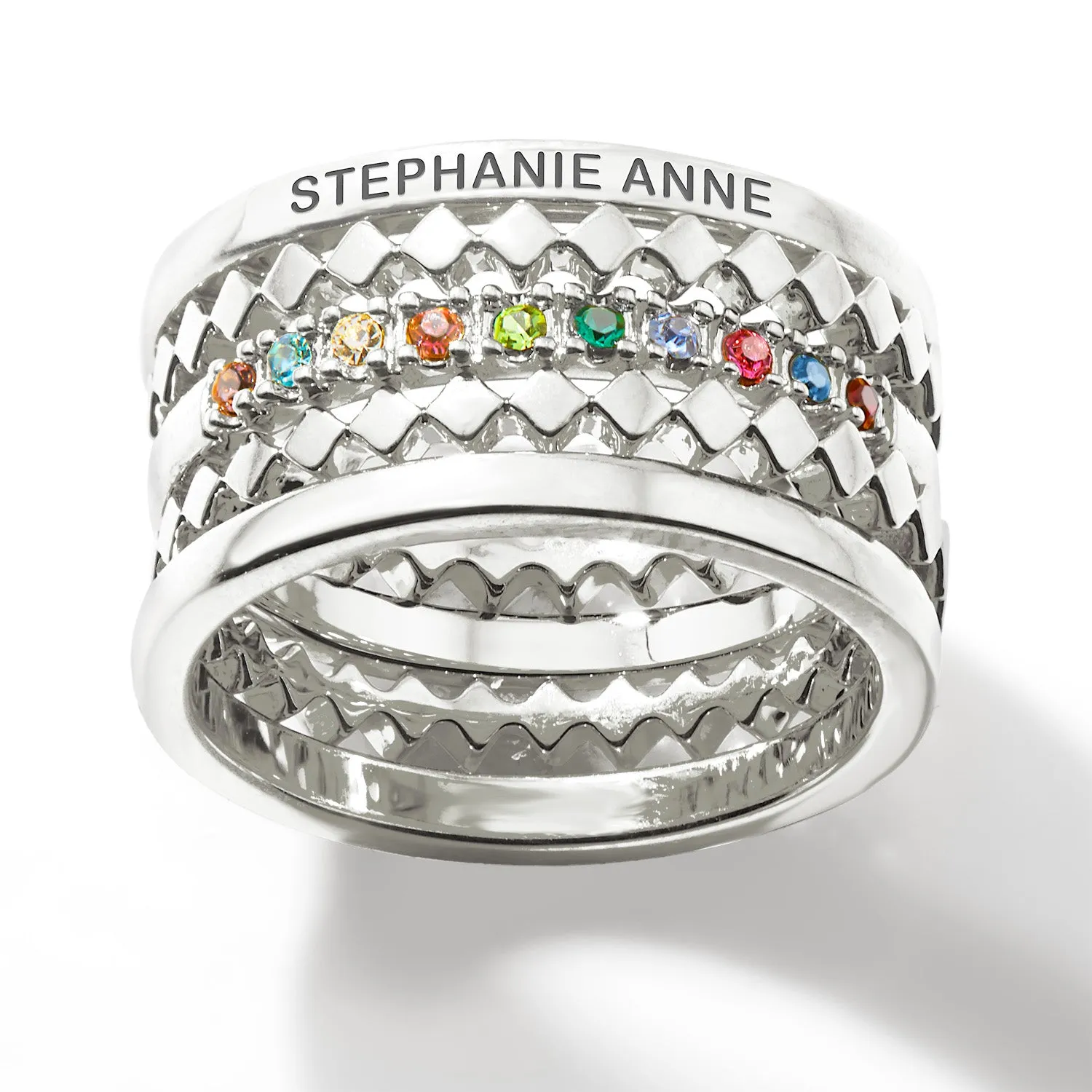Silver Plated Personalized Family Birthstone Stackable 5 Ring Set sold by Limoges Jewelry