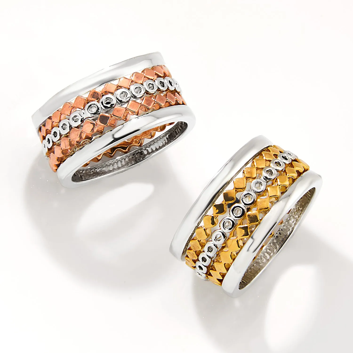 Two-Tone Silver and Gold Plated Personalized Geometric Stackable 5 Ring Set sold by Limoges Jewelry product image thumbnail 4