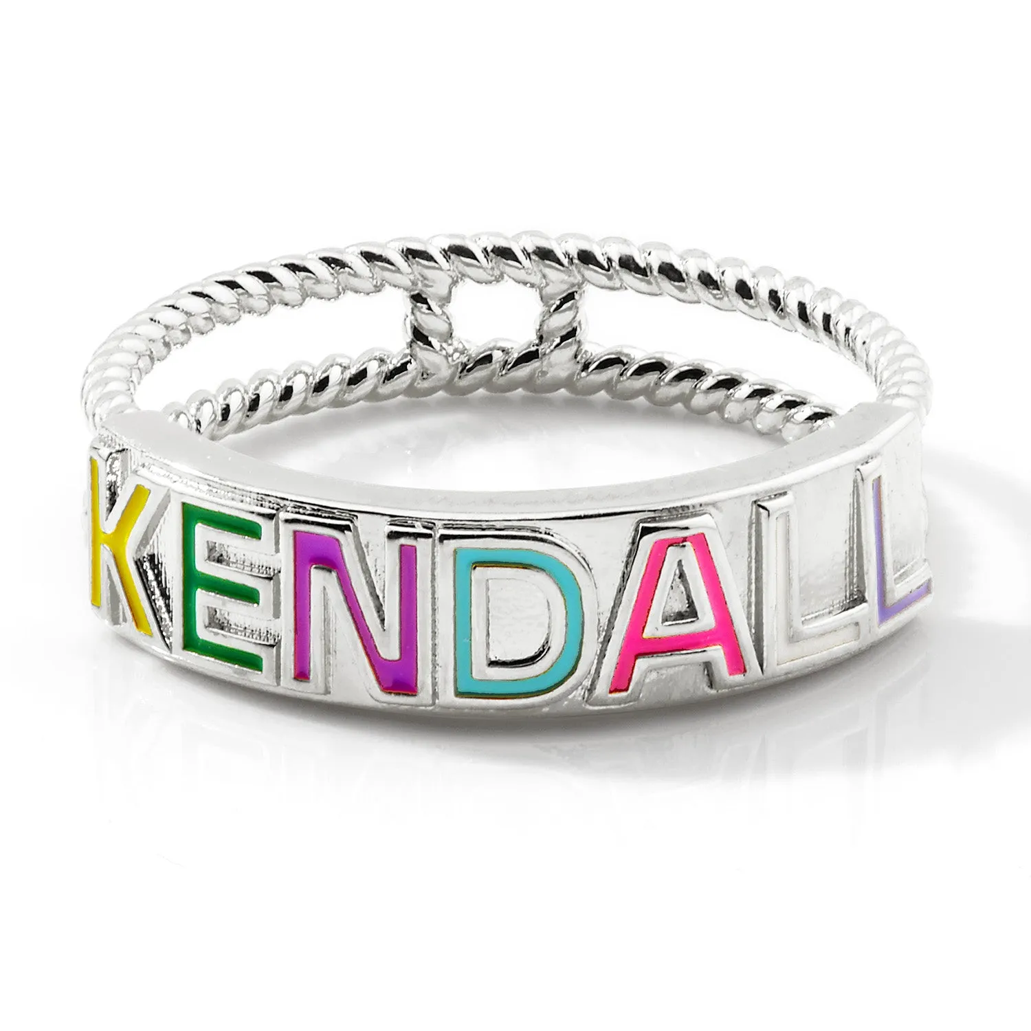 Silver Plated Enamel Name with Double Roped Band Ring sold by Limoges Jewelry