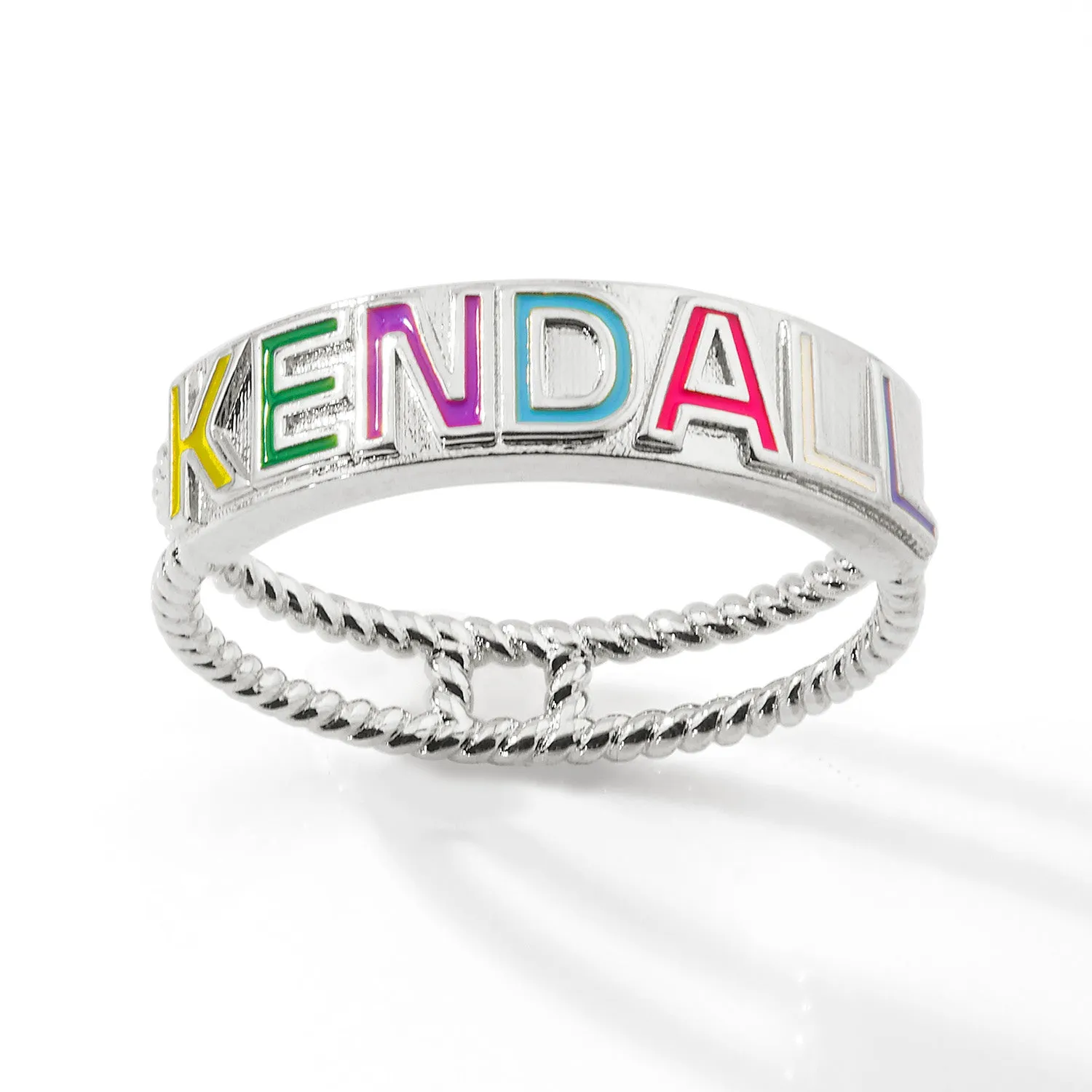 Silver Plated Enamel Name with Double Roped Band Ring sold by Limoges Jewelry product image thumbnail 4