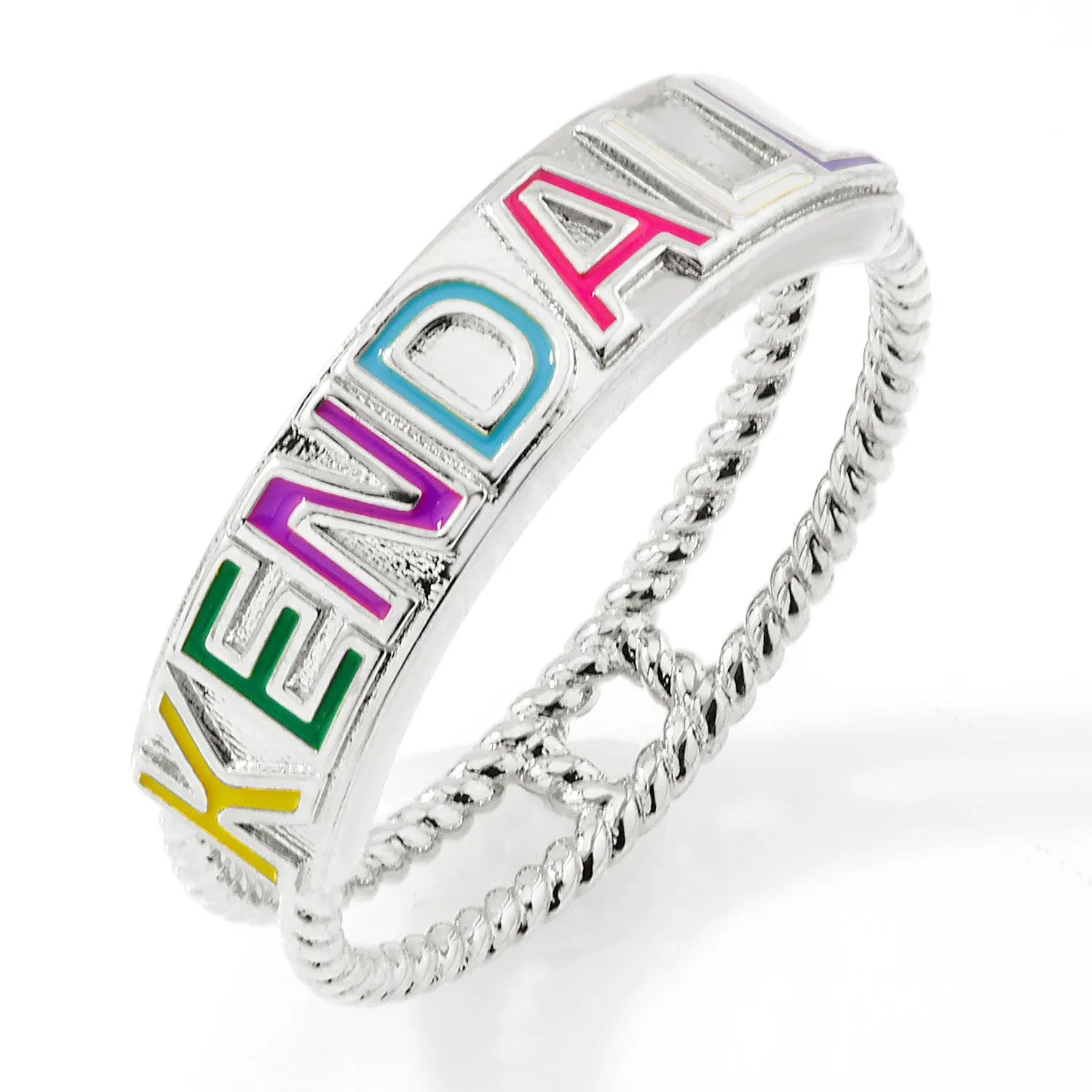 Silver Plated Enamel Name with Double Roped Band Ring sold by Limoges Jewelry product image thumbnail 3