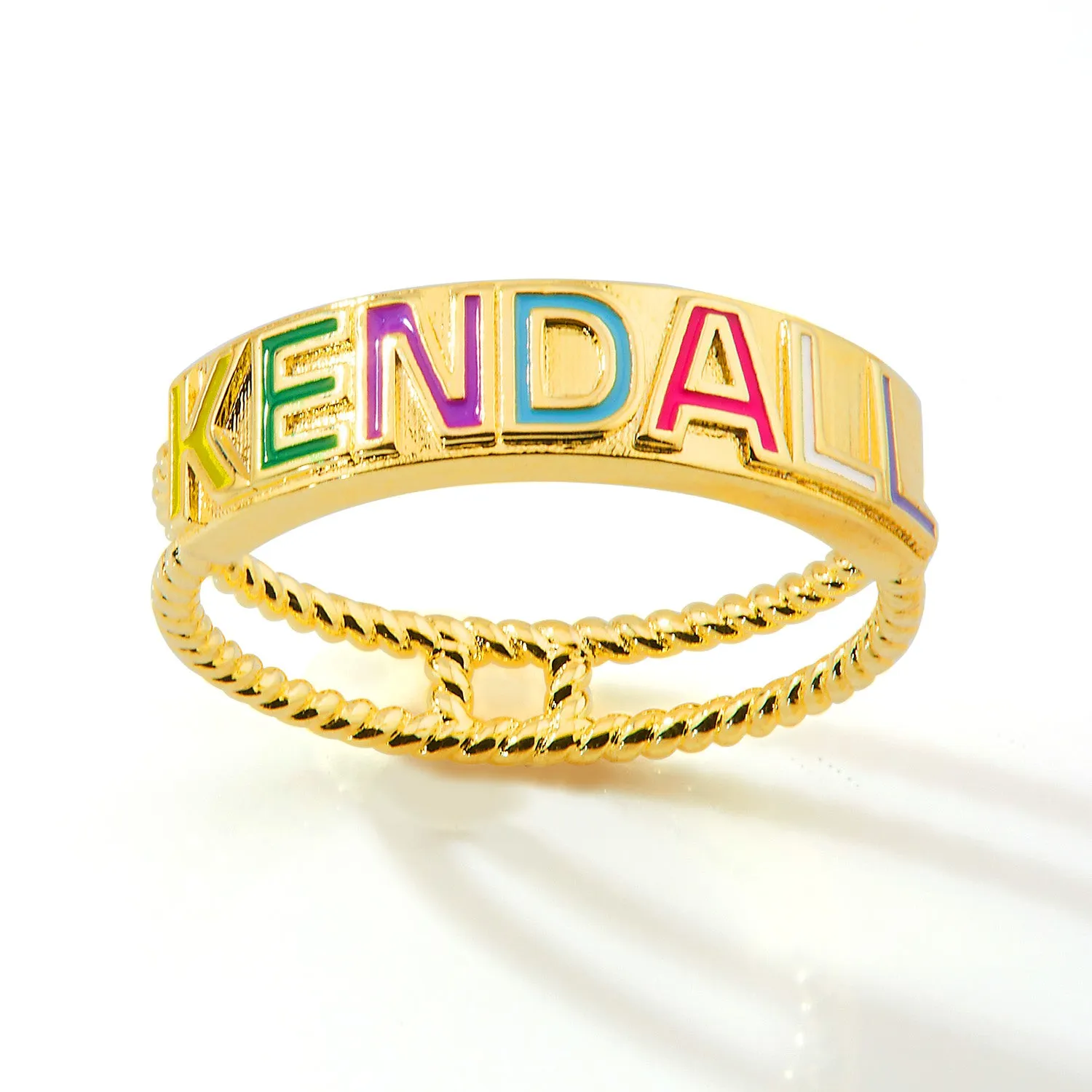Gold Plated Enamel Name with Double Roped Band Ring sold by Limoges Jewelry product image thumbnail 4