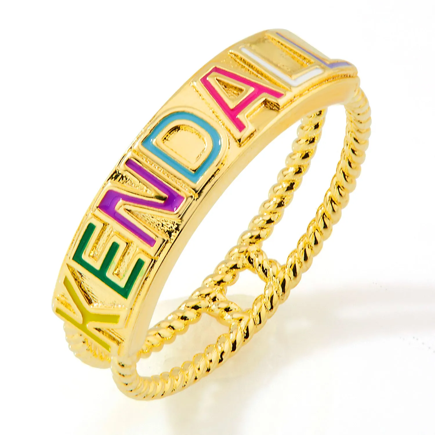 Gold Plated Enamel Name with Double Roped Band Ring sold by Limoges Jewelry product image thumbnail 3