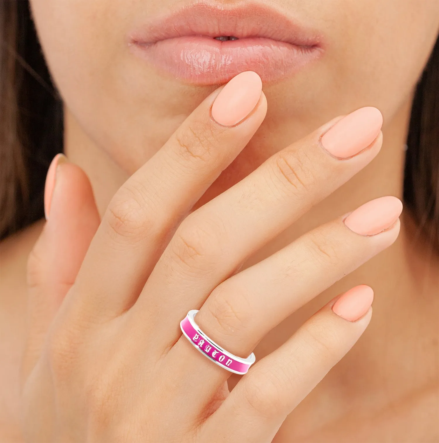 Rose Gold Plated Birthmonth Enamel Old English Name Band Ring sold by Limoges Jewelry product image thumbnail 2