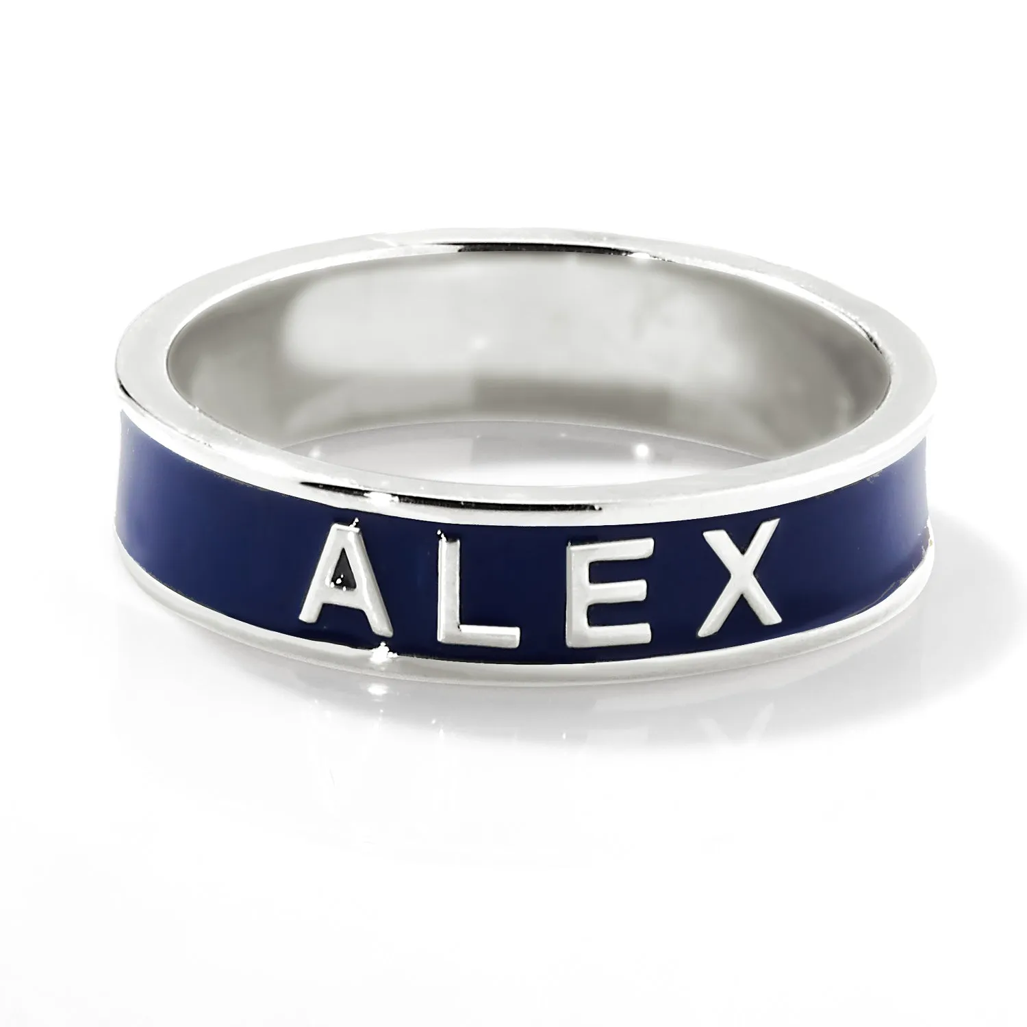 Silver Plated 4.5mm wide Birthmonth Enamel Name Band Ring sold by Limoges Jewelry