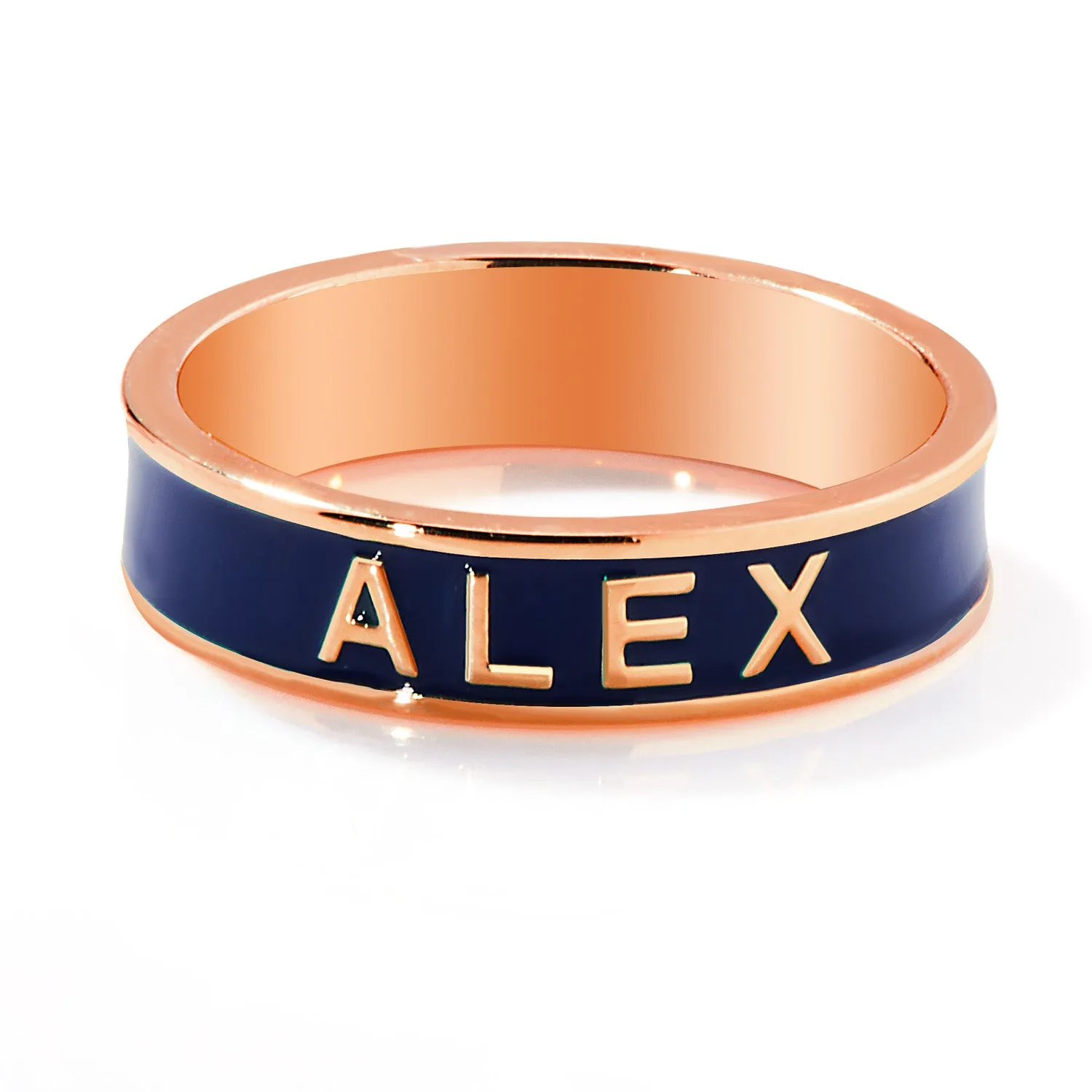 Rose Gold Plated 4.5mm wide Birthmonth Enamel Name Band Ring sold by Limoges Jewelry