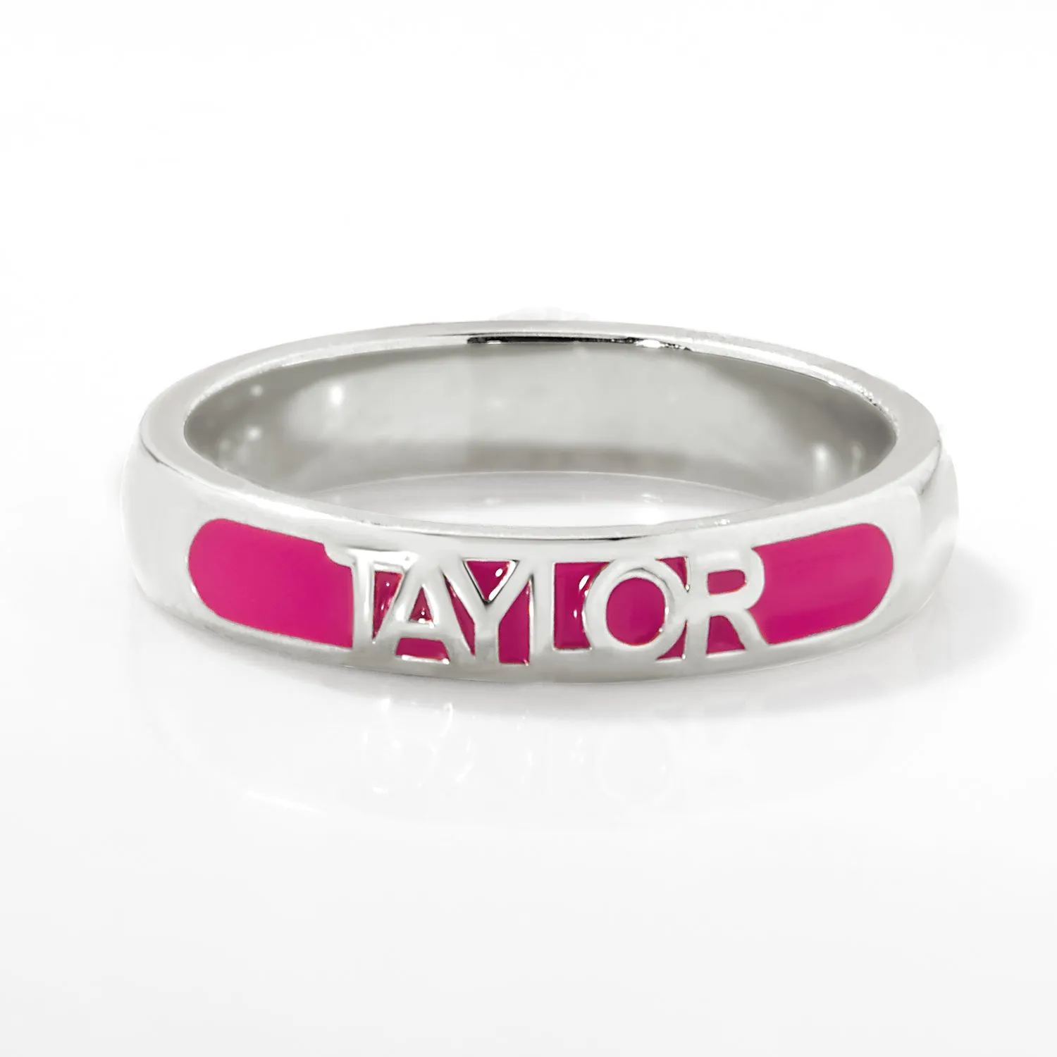 Silver Plated Birthmonth Enamel Name Rounded Band Ring sold by Limoges Jewelry