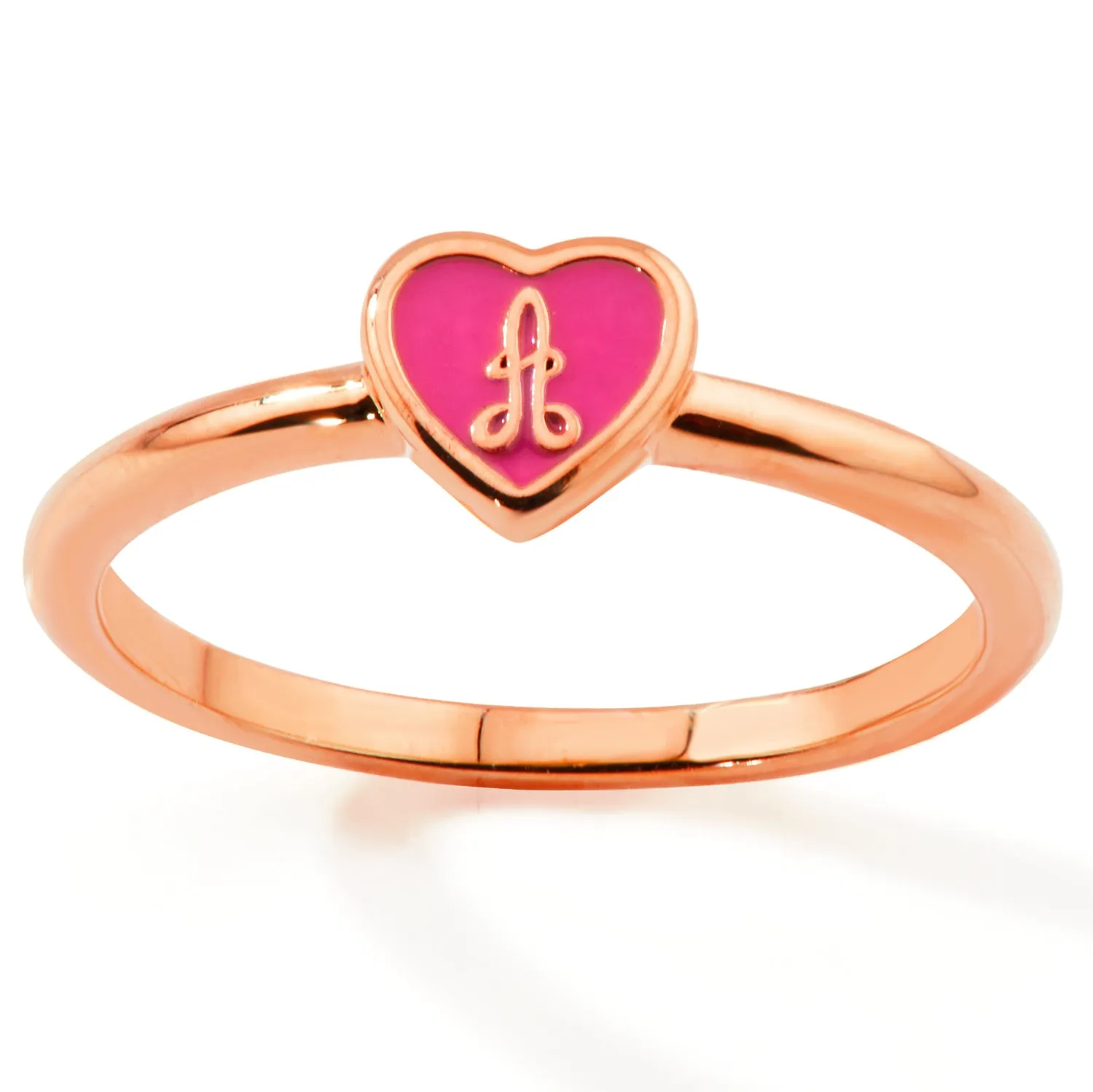 Rose Gold Plated Petite Enamel Heart and Script Initial Ring sold by Limoges Jewelry product image thumbnail 3