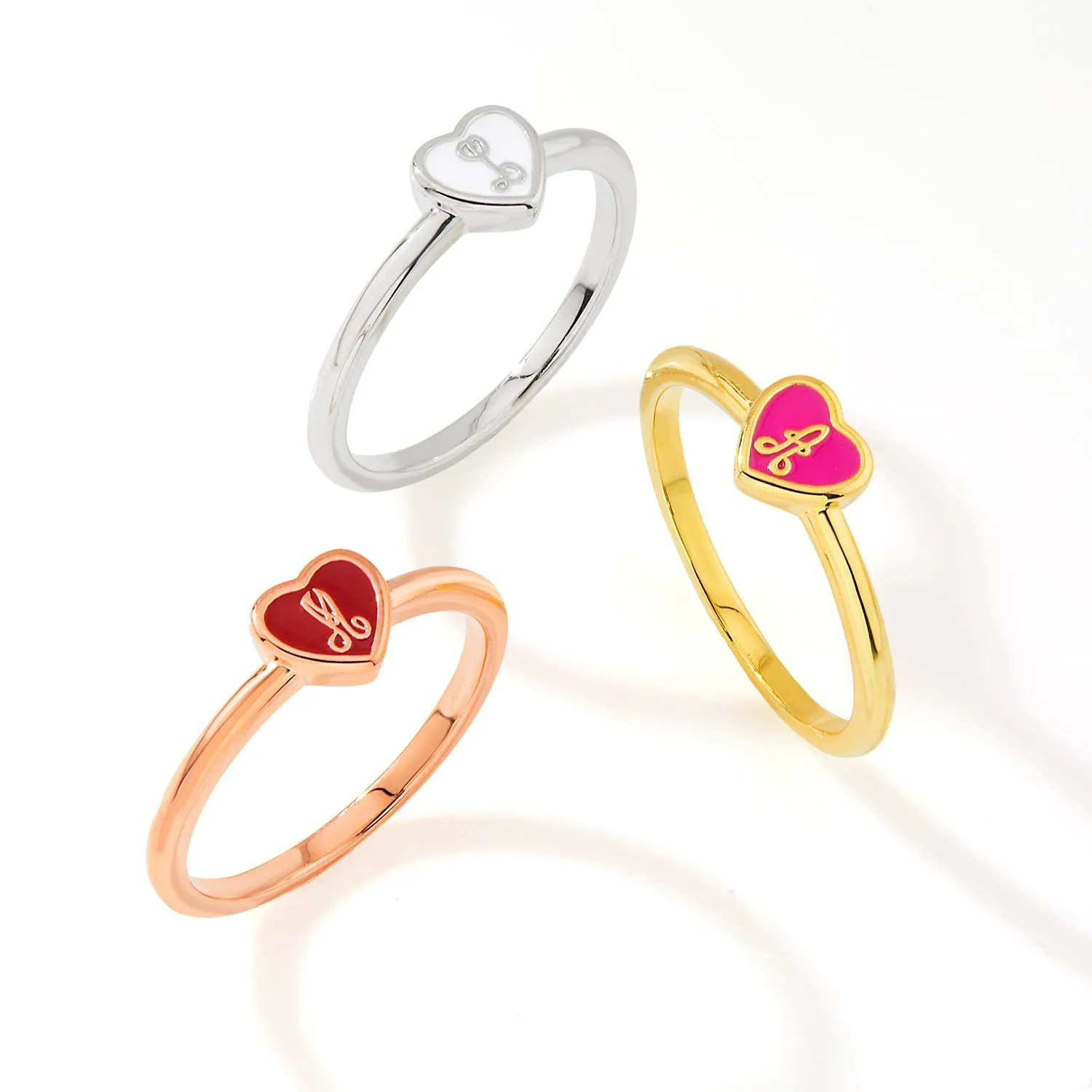 Rose Gold Plated Petite Enamel Heart and Script Initial Ring sold by Limoges Jewelry product image thumbnail 5