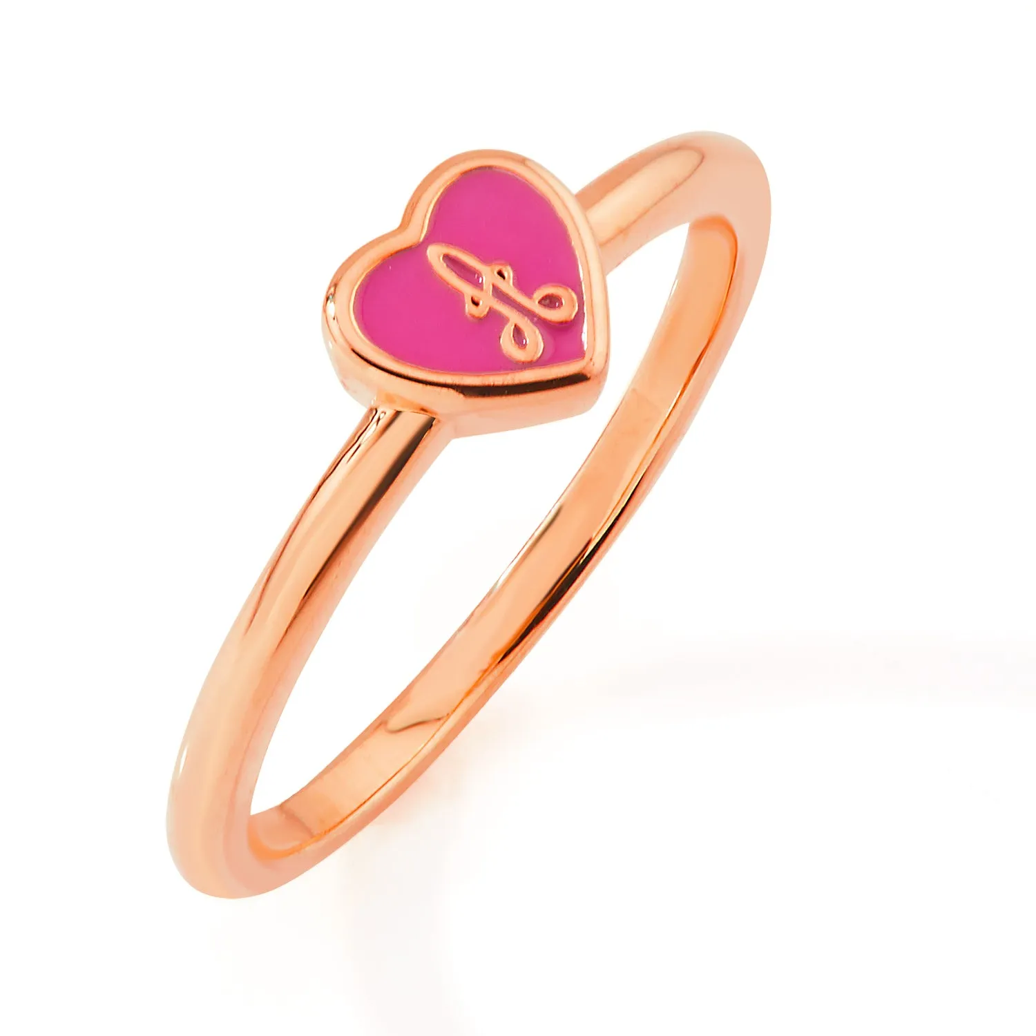 Rose Gold Plated Petite Enamel Heart and Script Initial Ring sold by Limoges Jewelry product image thumbnail 4