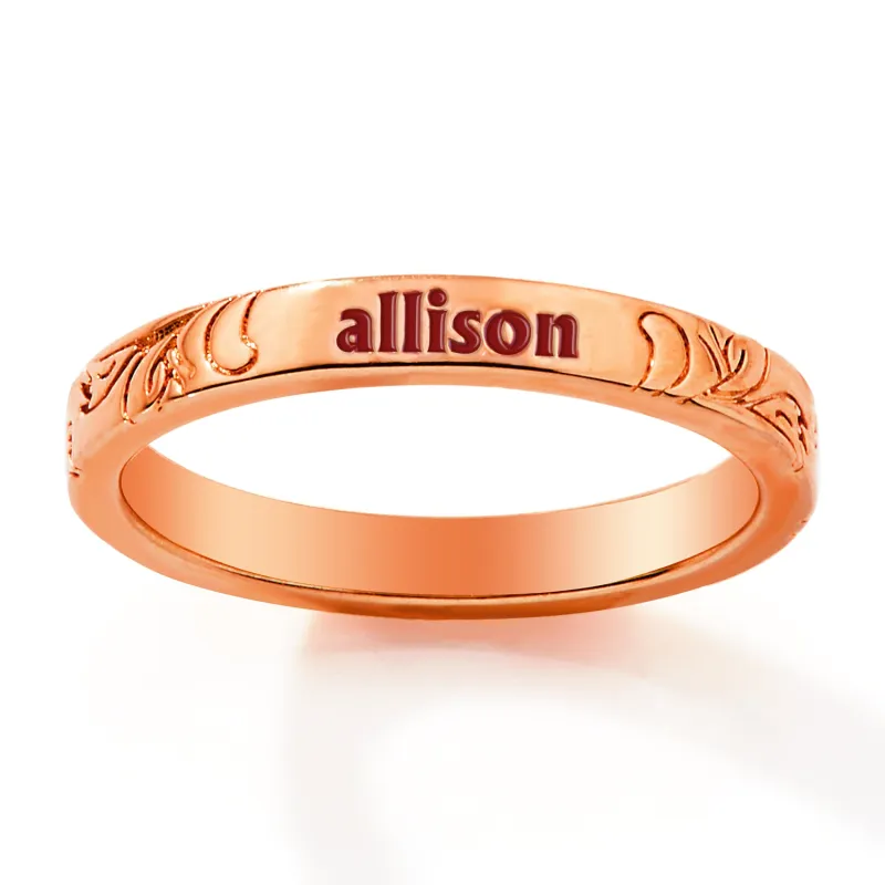 Rose Gold Plated Enamel Name  Floral Filigree Band Ring sold by Limoges Jewelry