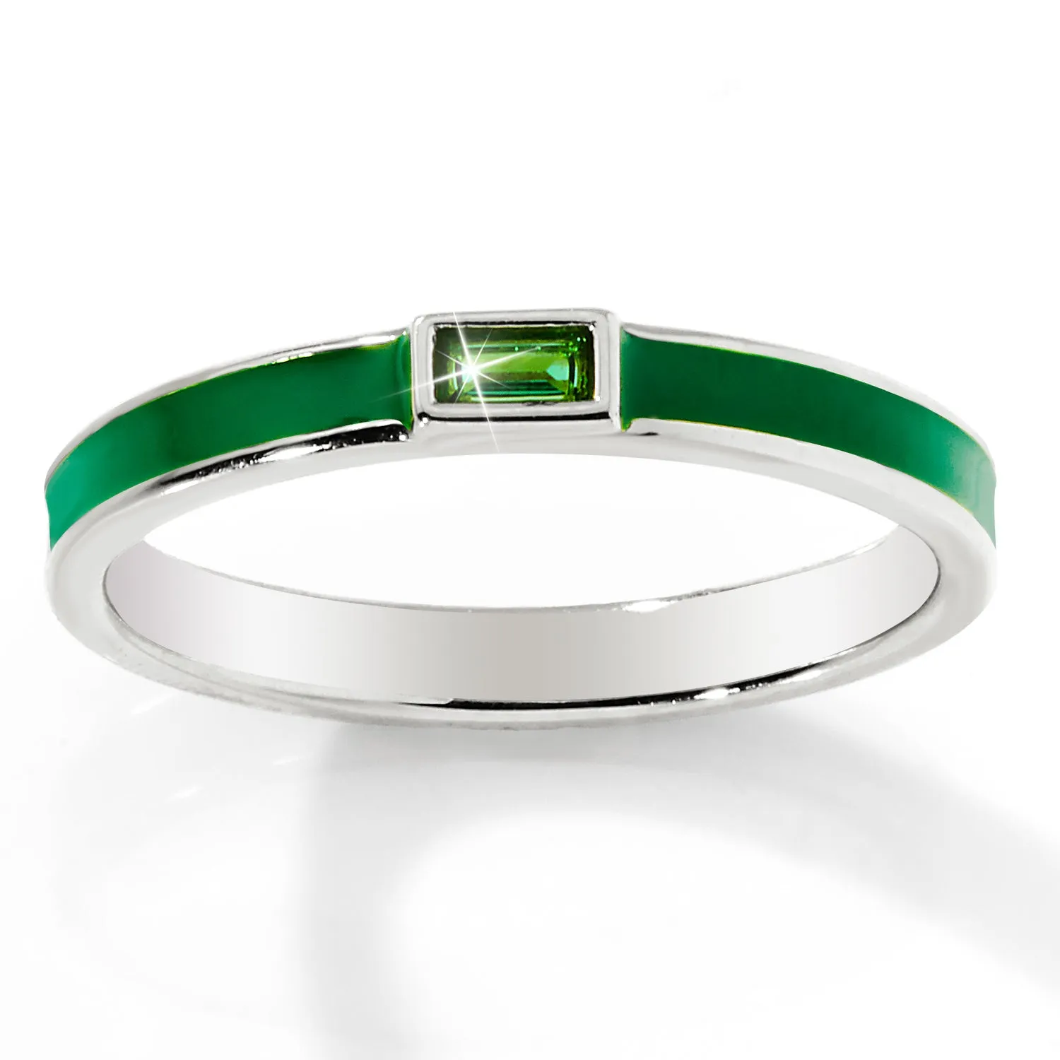 Silver Plated Enamel and Birthstone Stackable Band Ring sold by Limoges Jewelry