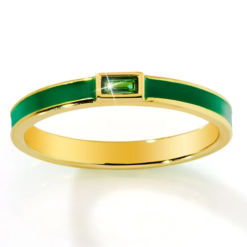 Gold Plated Enamel and Birthstone Stackable Band Ring sold by Limoges Jewelry