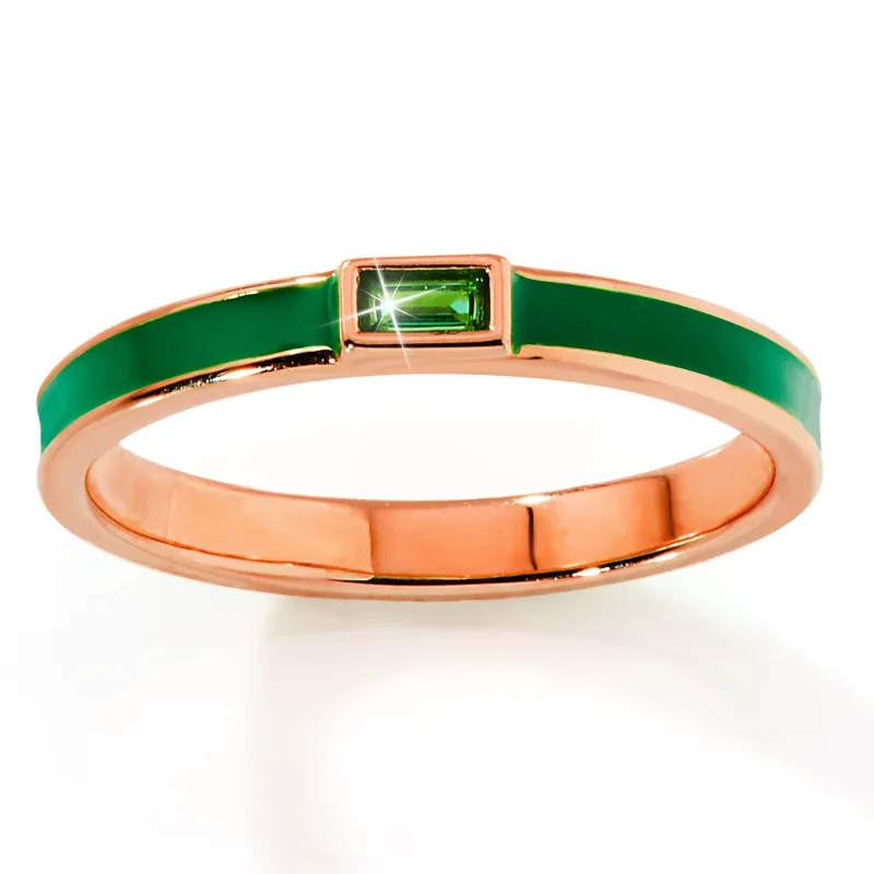 Rose Gold Plated Enamel and Birthstone Stackable Band Ring sold by Limoges Jewelry