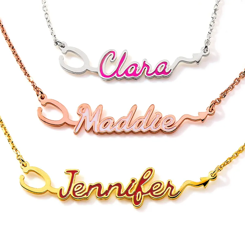 Sterling Silver Enamel Script Name Stethoscope Necklace sold by Limoges Jewelry