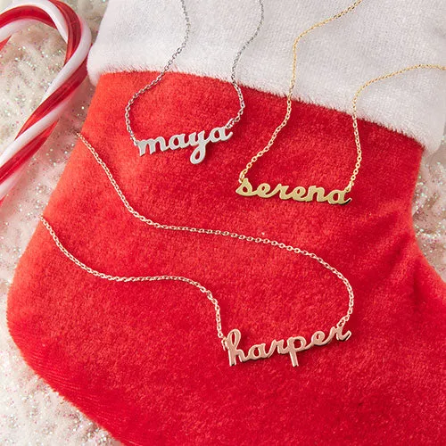 Sterling Silver Lowercase Script Name with Free Stocking sold by Limoges Jewelry