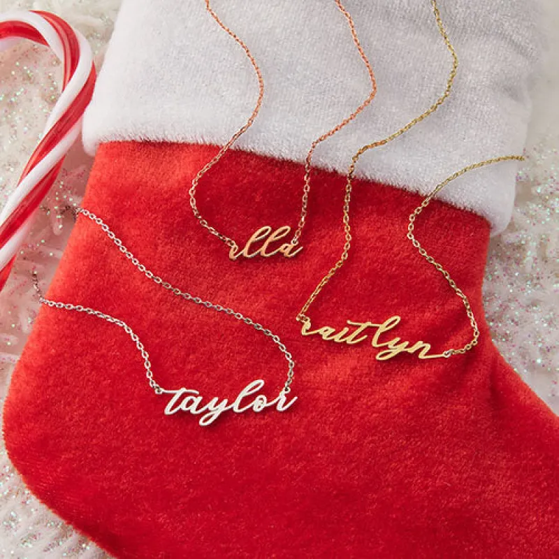 Sterling Silver Lowercase Script Name Plaque with Free Stocking sold by Limoges Jewelry